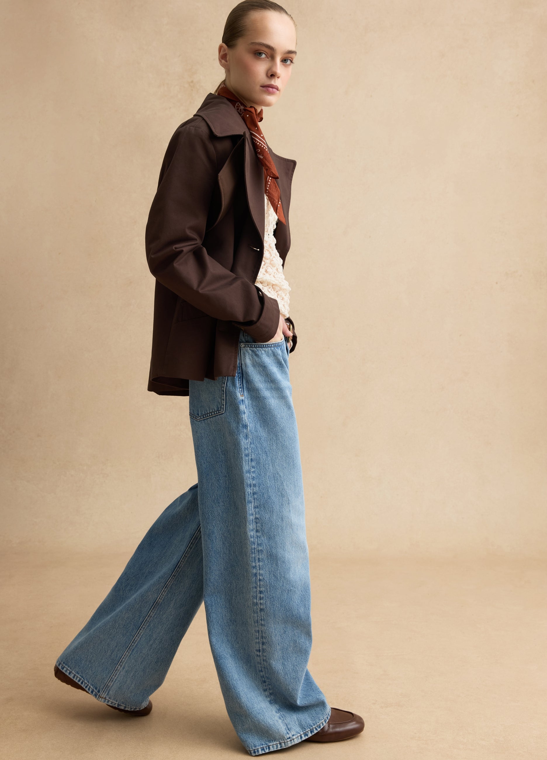 Giacca Foderata In Puro Cotone Marrone Regular Fit Con Bottoni