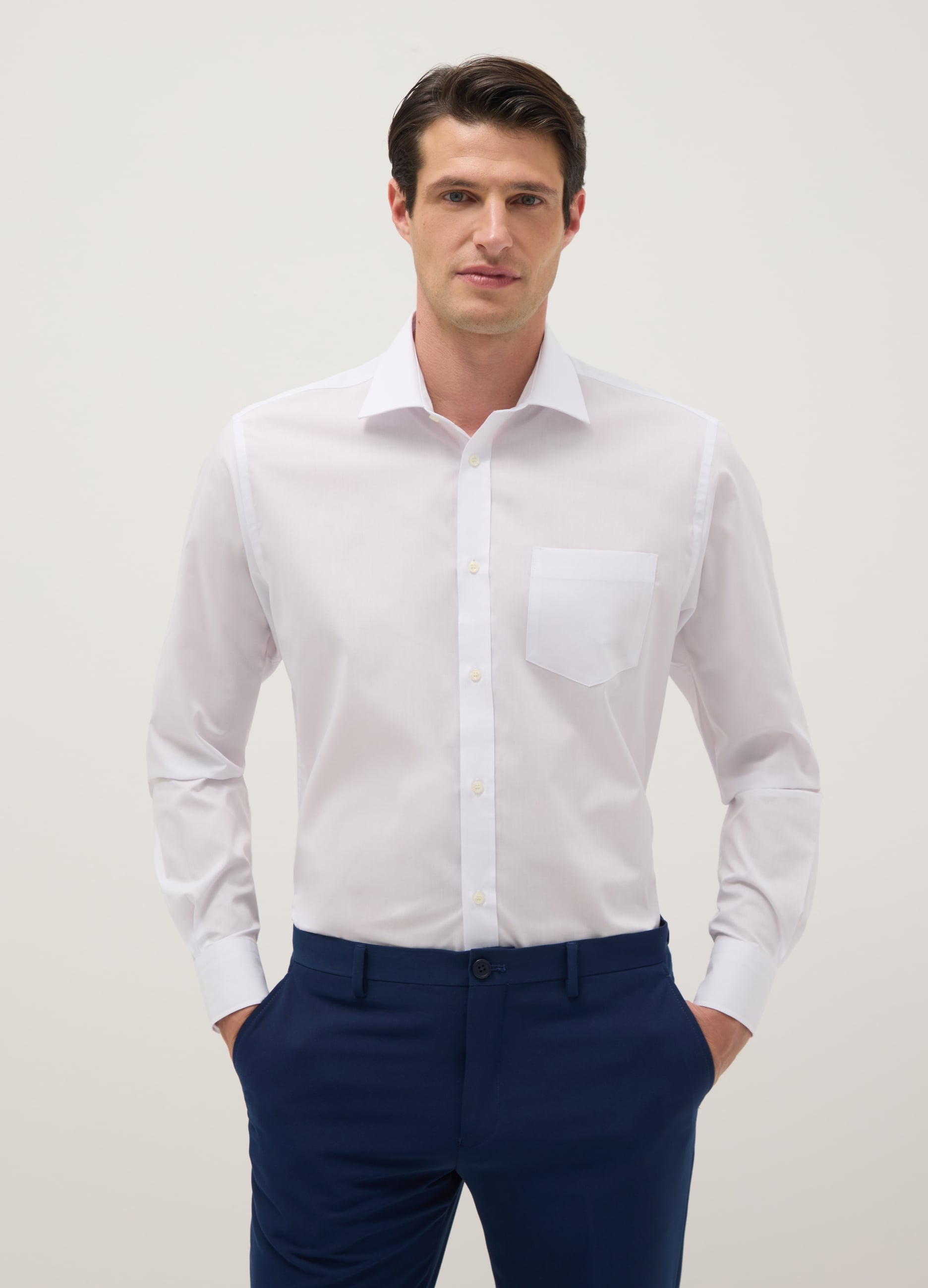 Camicia In Misto Cotone Bianca Regular Fit Easy Iron