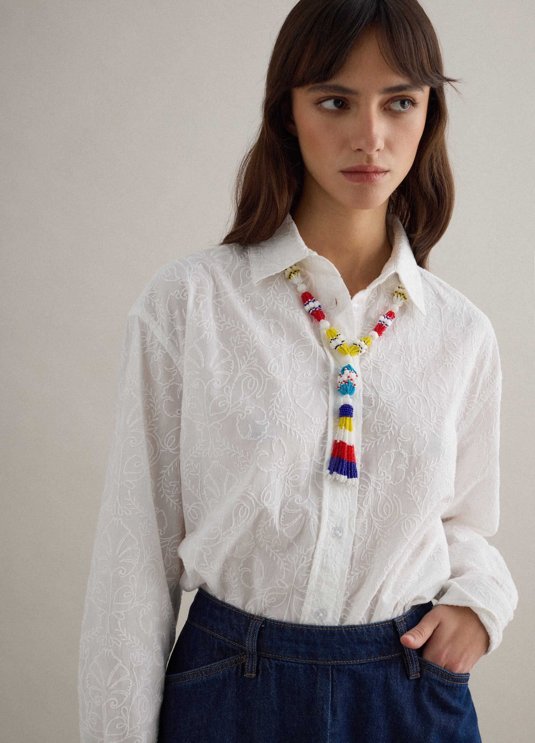 Camicia Bianca In Puro Cotone Sangallo Oversize Fit