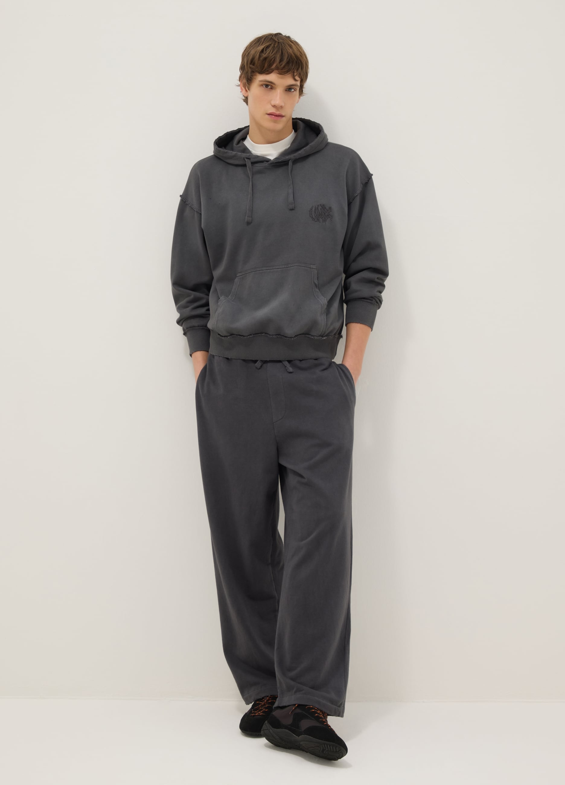 Pantaloni Jogger Grigi In Misto Cotone Oversize Fit