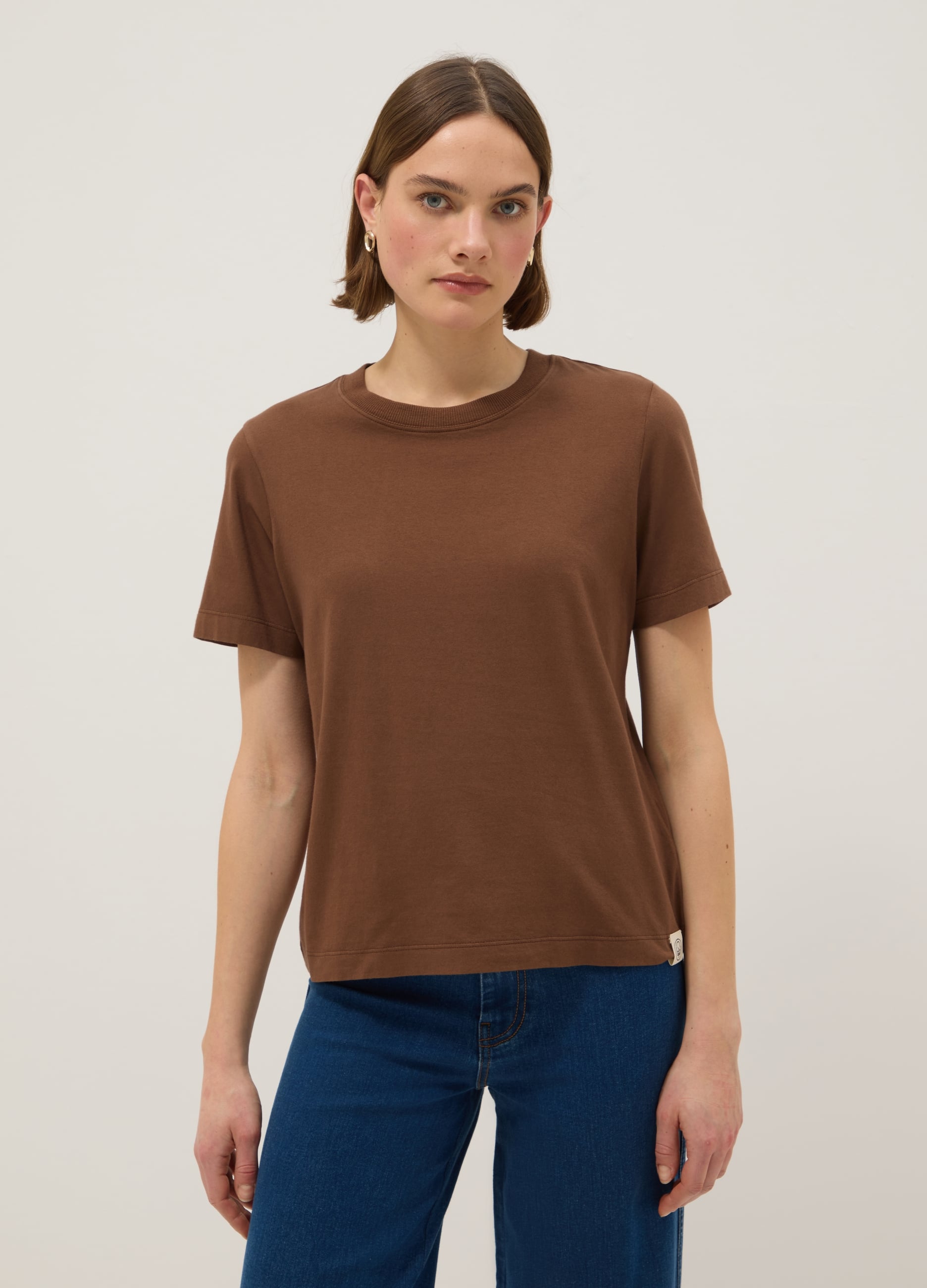 T-shirt Marrone Girocollo In Puro Cotone Italiano Regular Fit