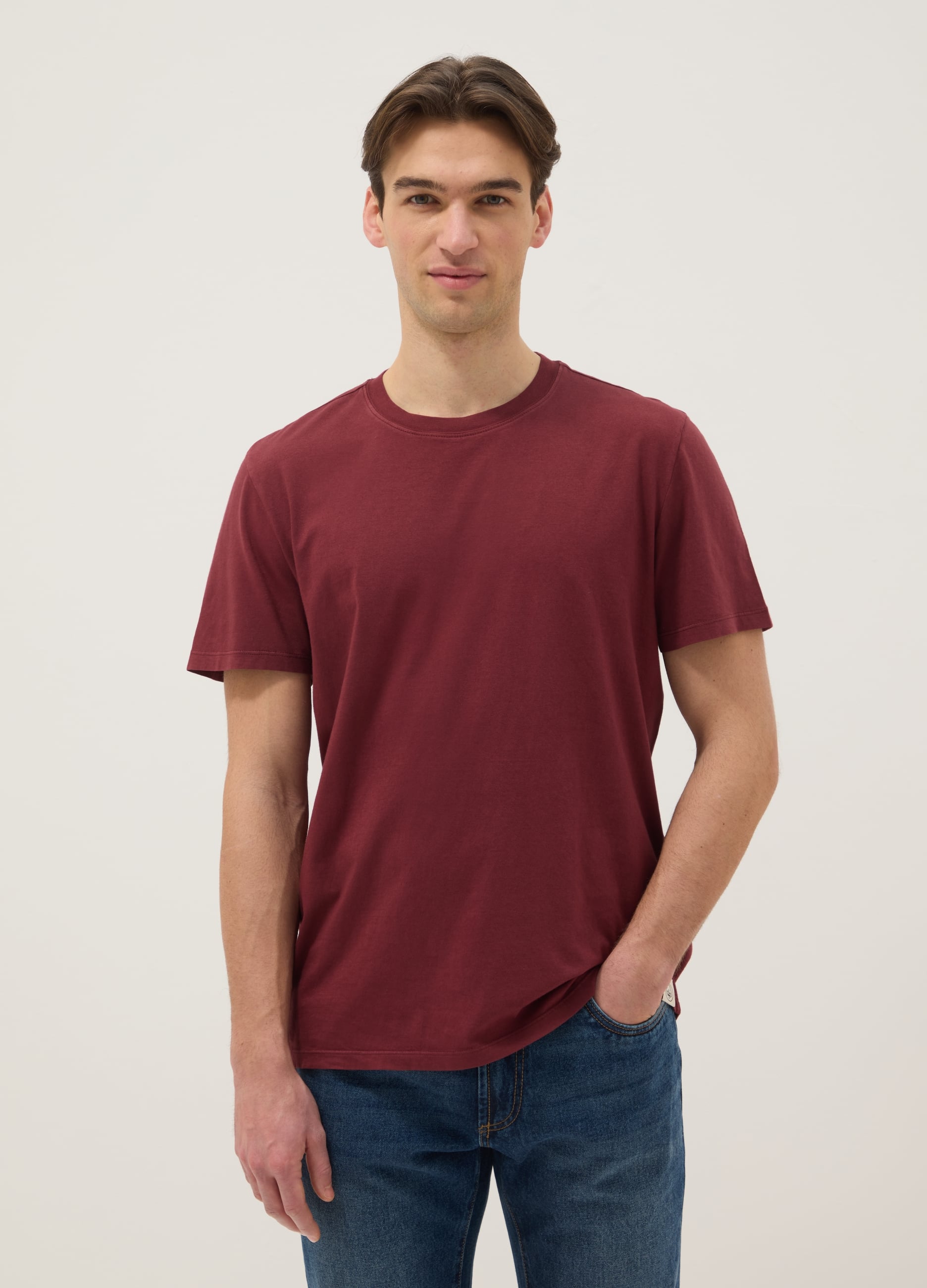 T-shirt Bordeaux In Puro Cotone Italiano