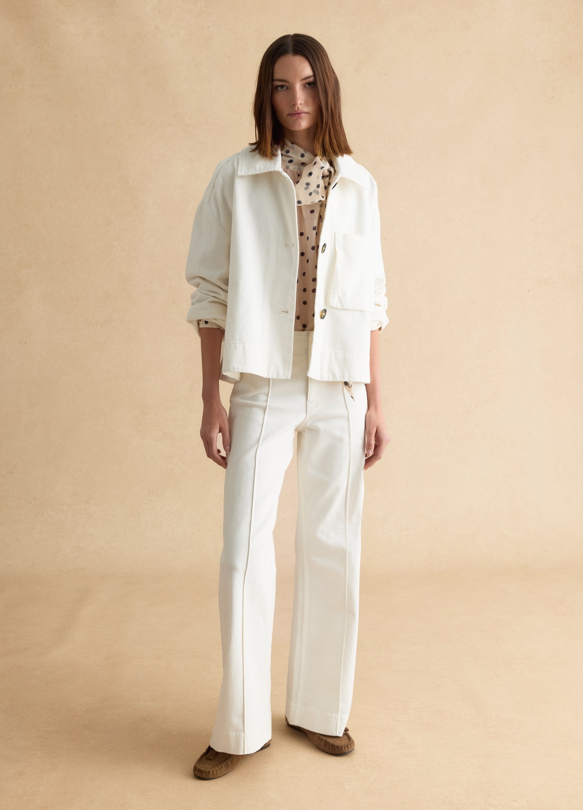 Pantaloni In Cotone Elasticizzato Bianchi Wide Leg