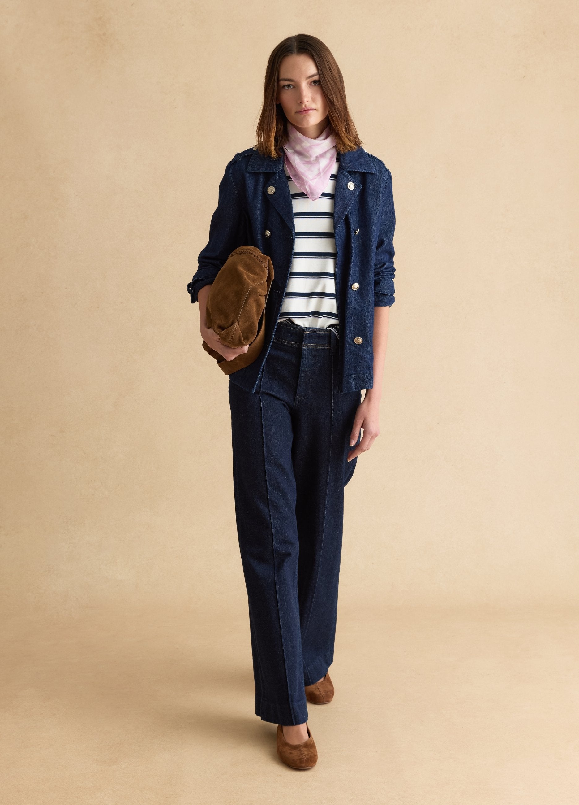 Jeans In Cotone Elasticizzato Blu Wide Leg