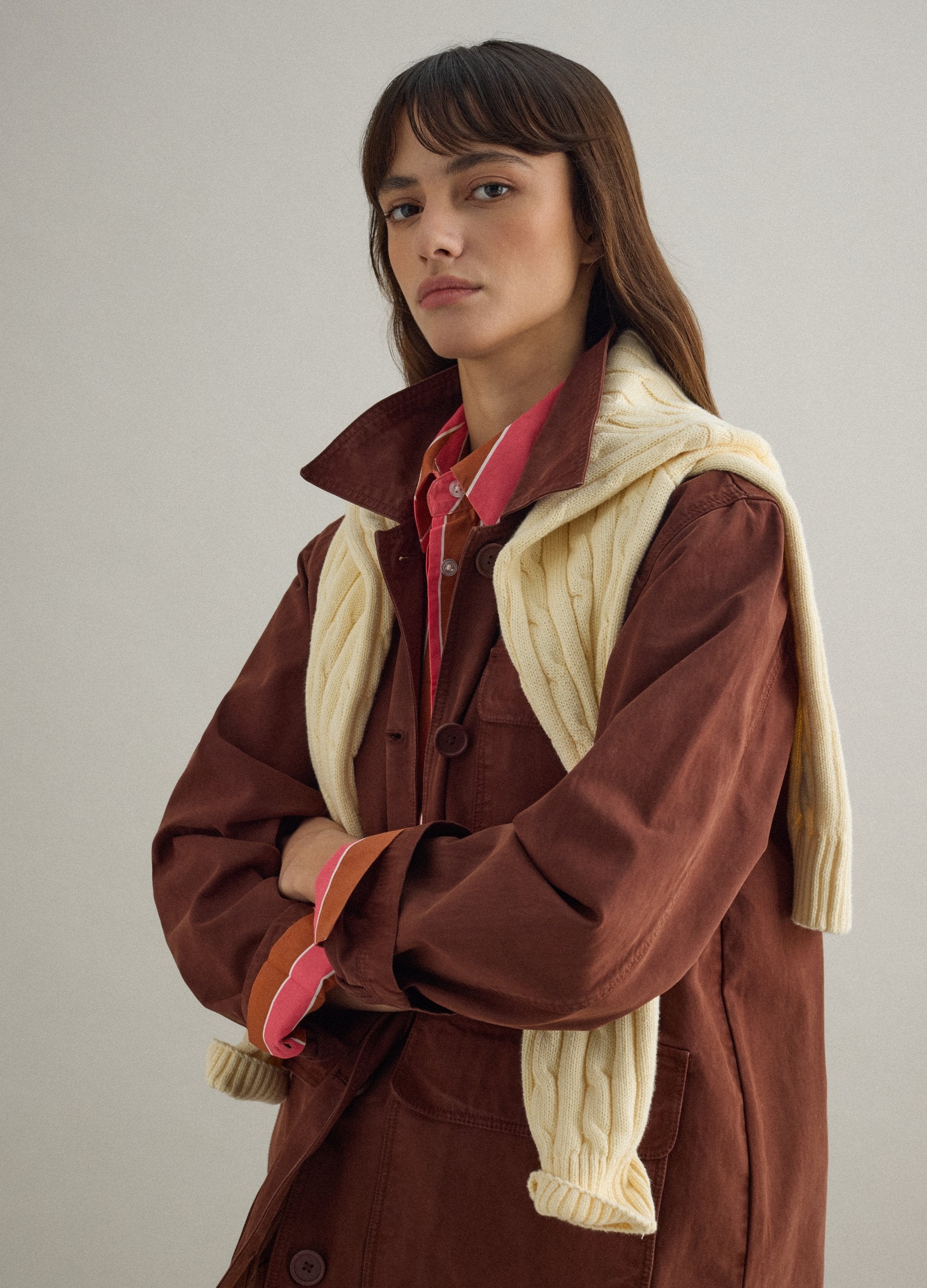 Giacca In Puro Cotone Marrone Regular Fit Con Colletto E Bottoni