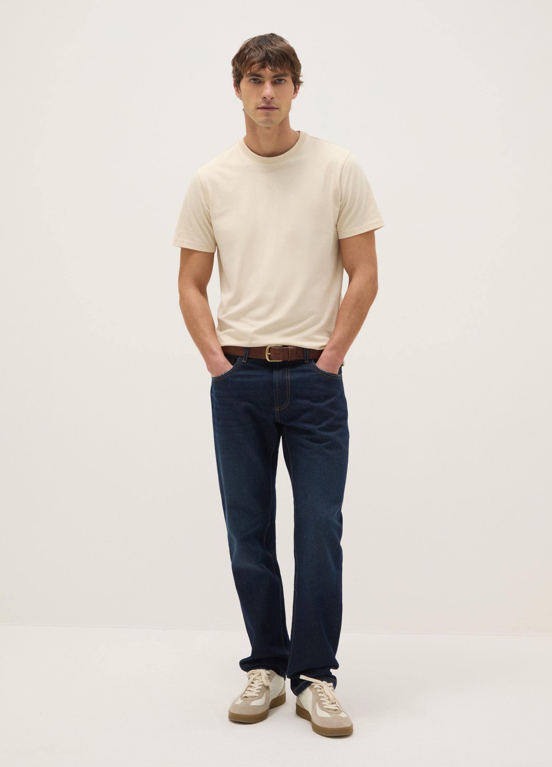 T-shirt In Puro Cotone Beige Regular Fit