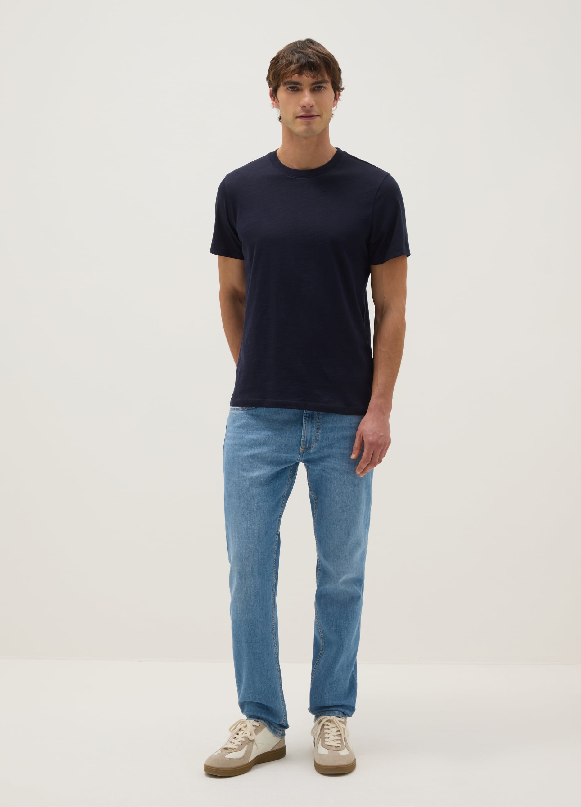 T-shirt In Puro Cotone Blu Regular Fit