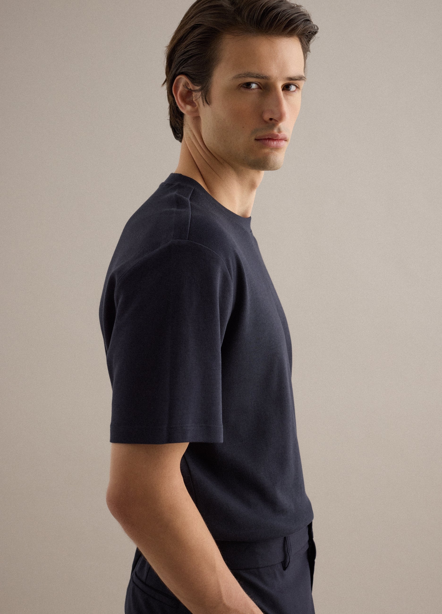 T-shirt Girocollo In Puro Cotone Nera Regular Fit