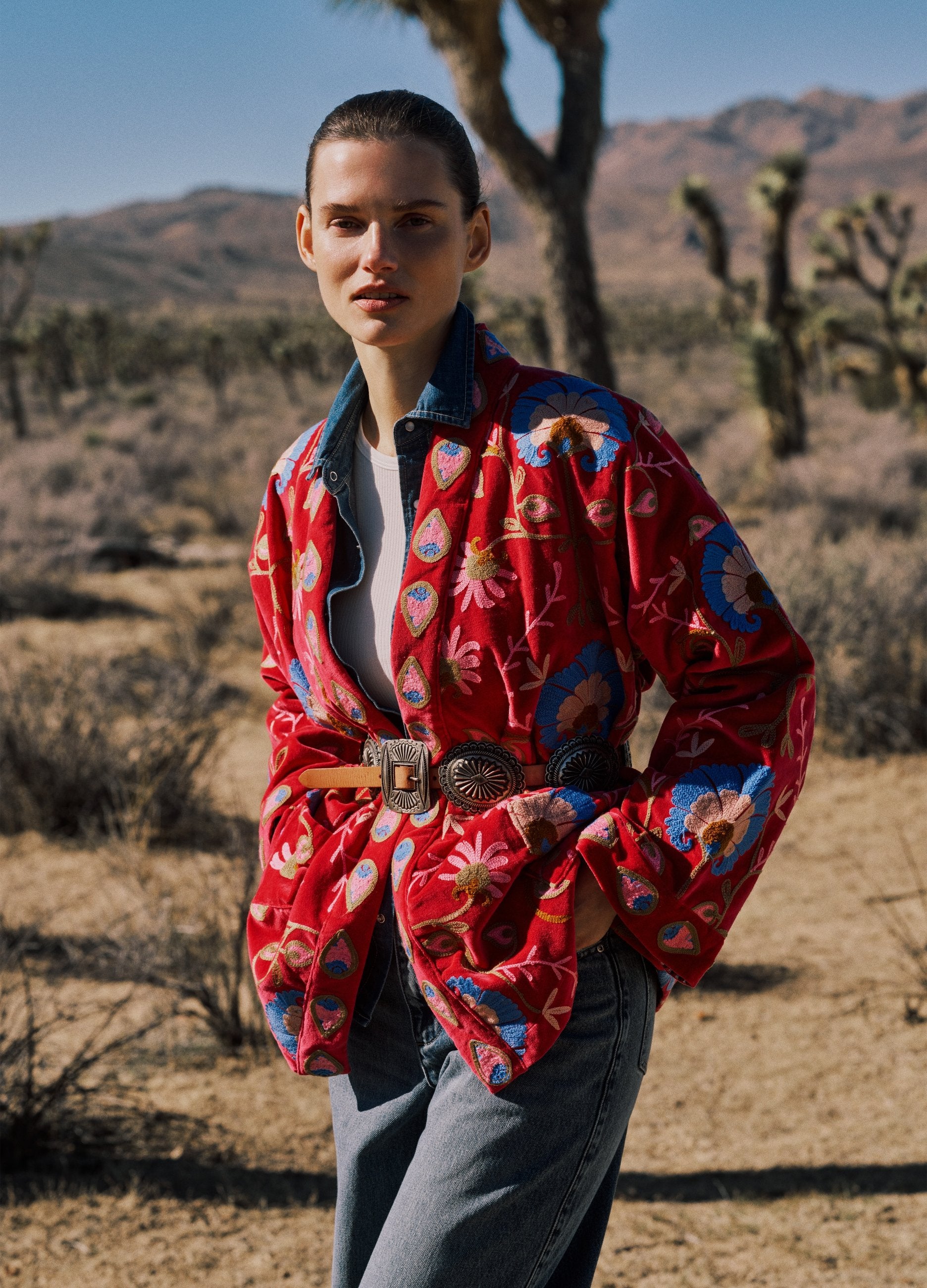 Kimono In Puro Cotone Multicolor Oversize Fit Con Ricami Floreali