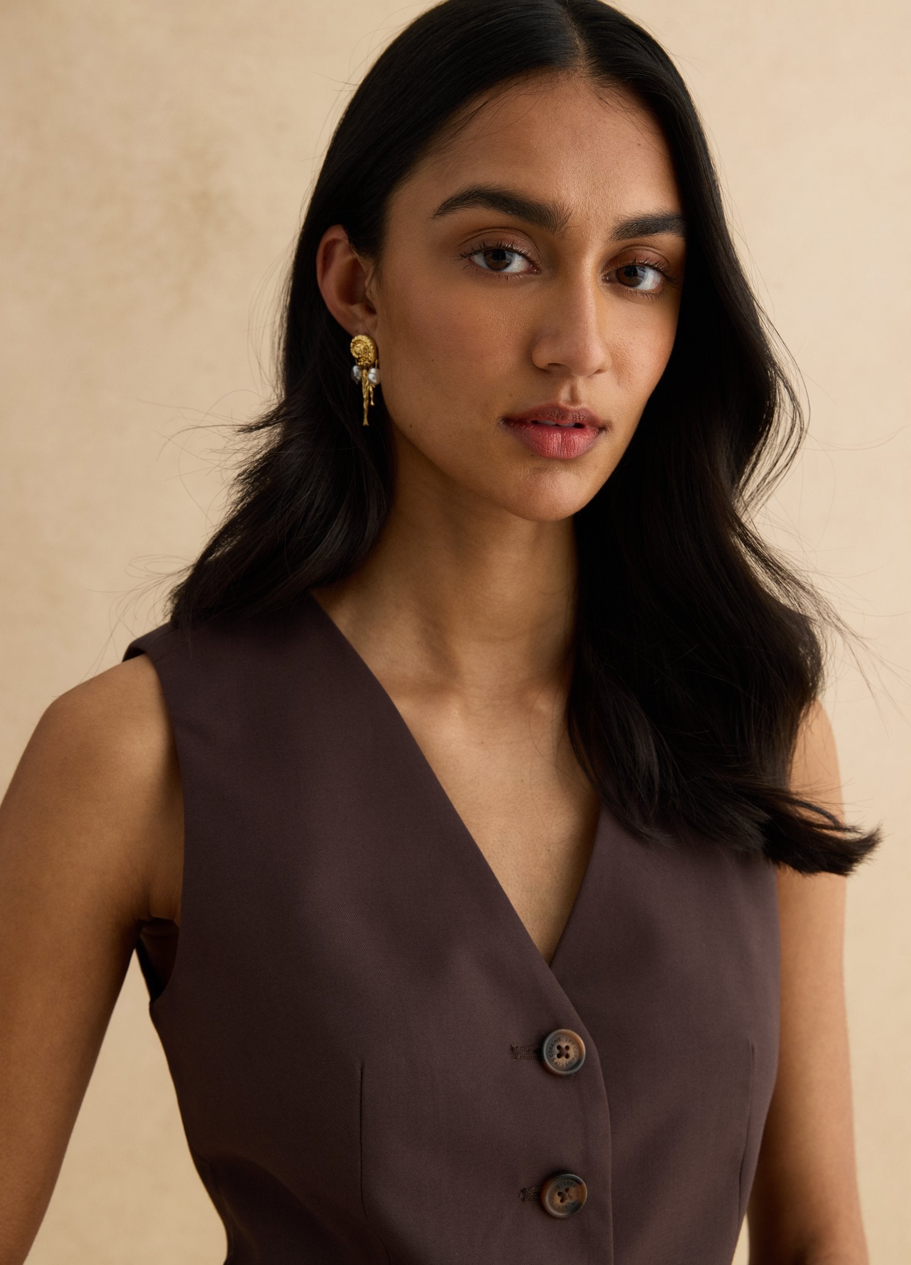 Gilet Classico Marrone Regular Fit Con Bottoni