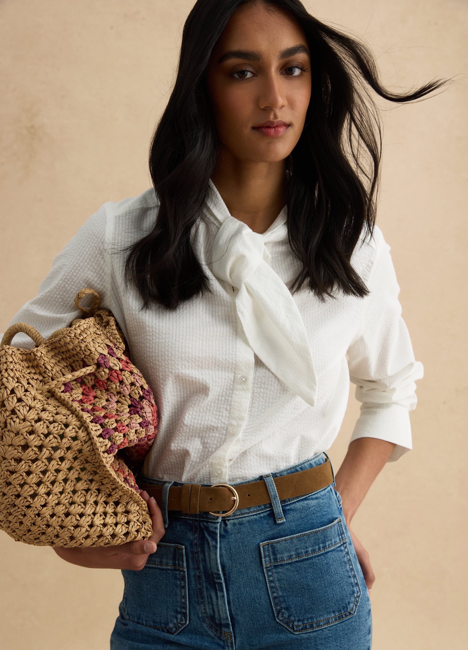 Camicia In Puro Cotone Bianca Regular Fit Con Collo A Fiocco