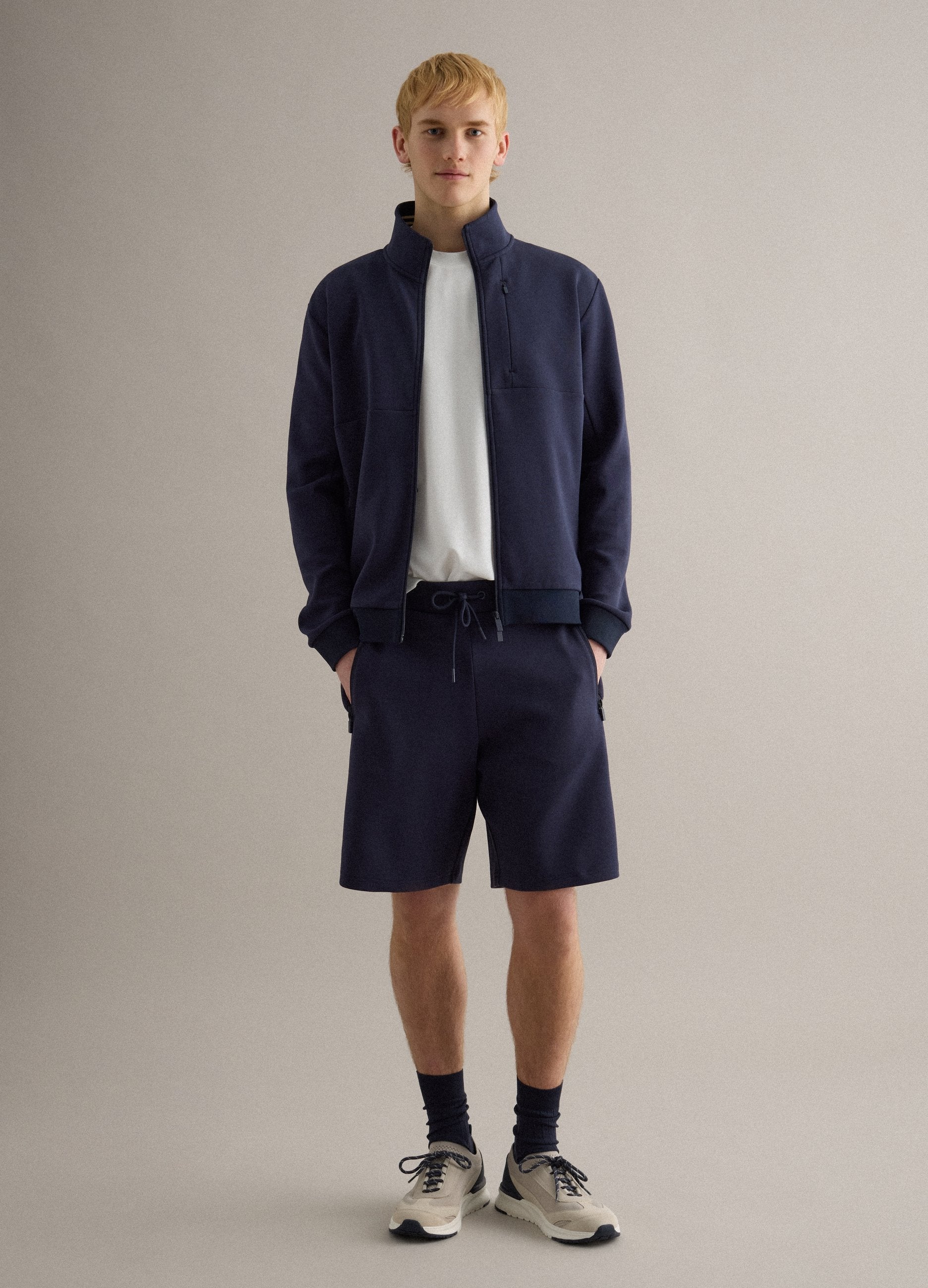 Bermuda In Misto Cotone Elasticizzato Blu Regular Fit