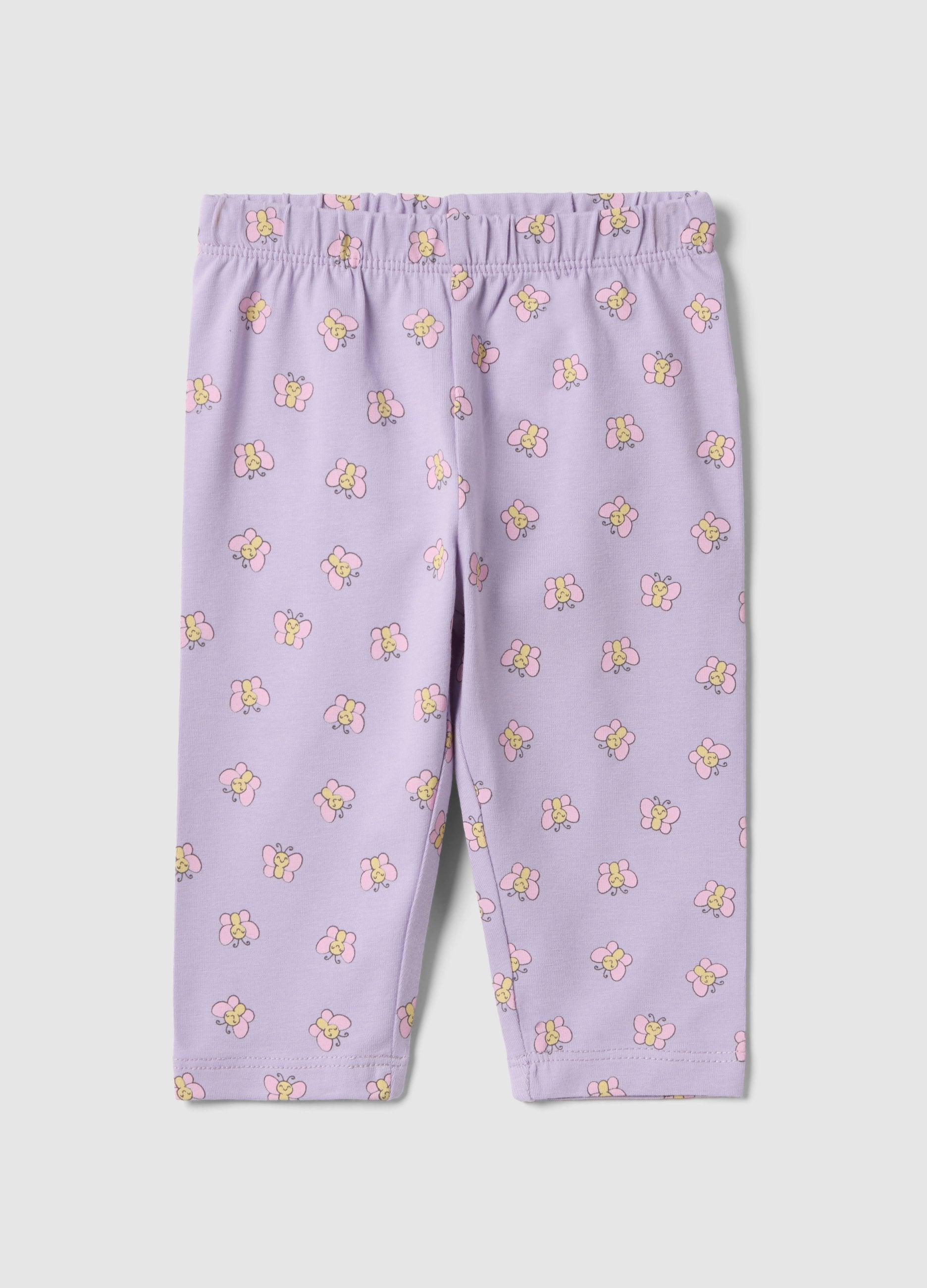 Leggings In Cotone Elasticizzato Lilla Da Bimba Con Farfalle