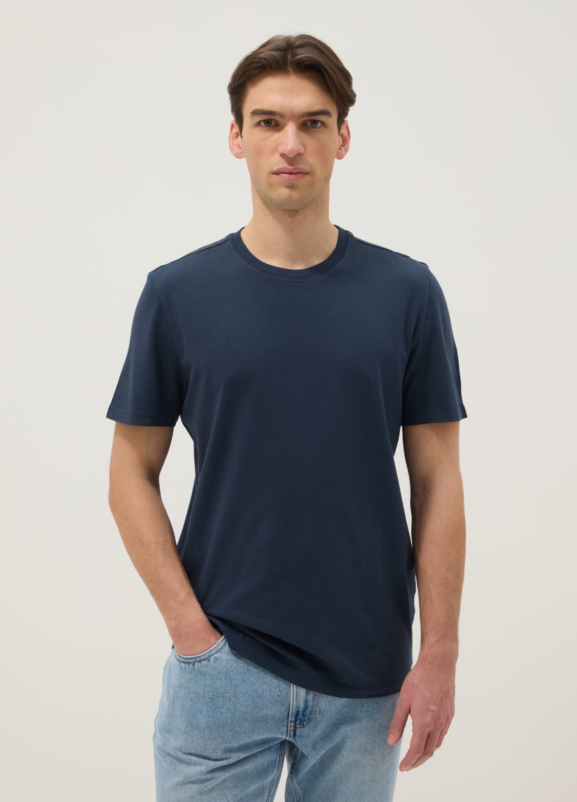 T-shirt Blu In Puro Cotone Italiano