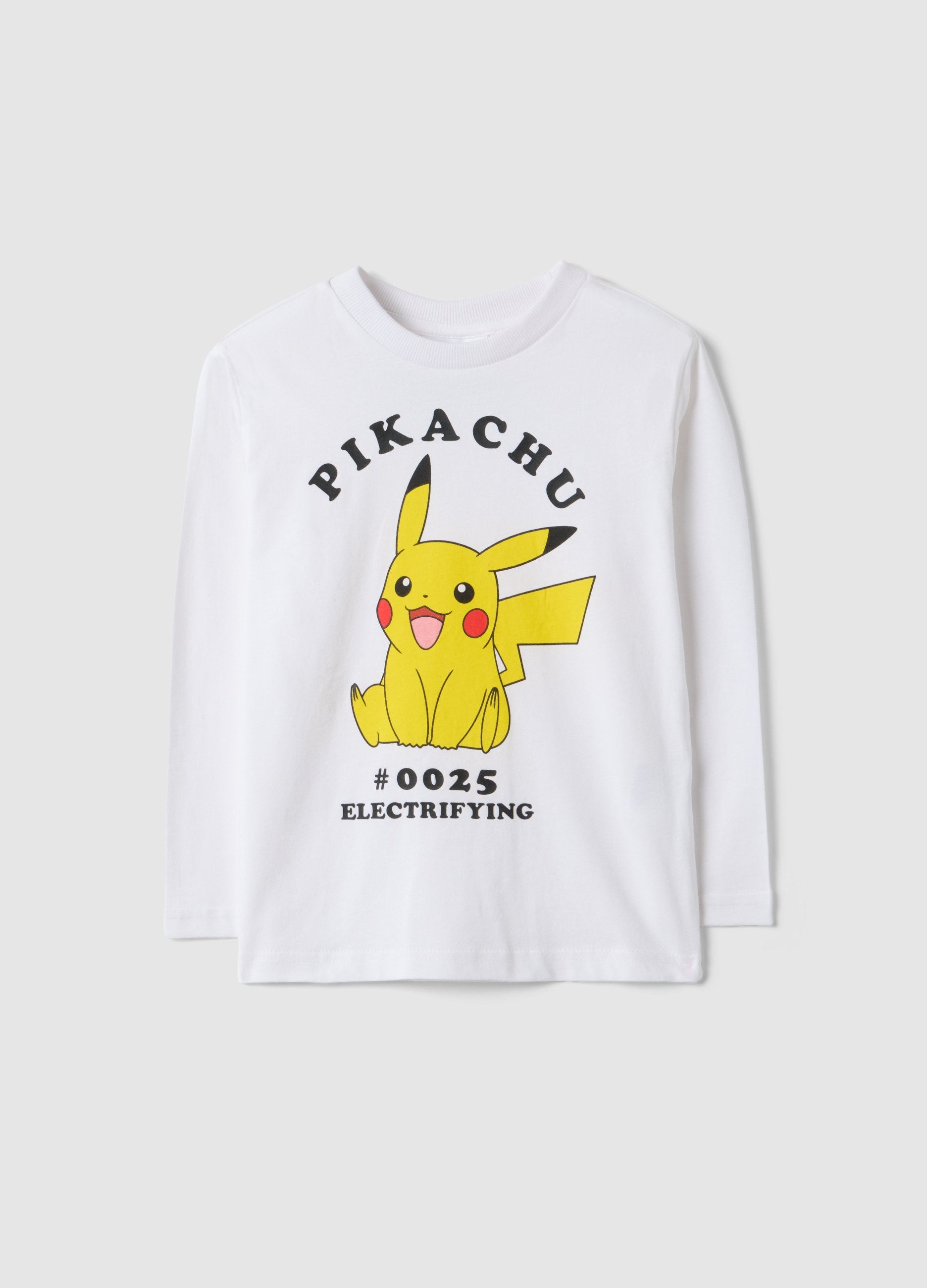 T-shirt In Puro Cotone Bianca Regular Fit Da Bambino Con Pikachu