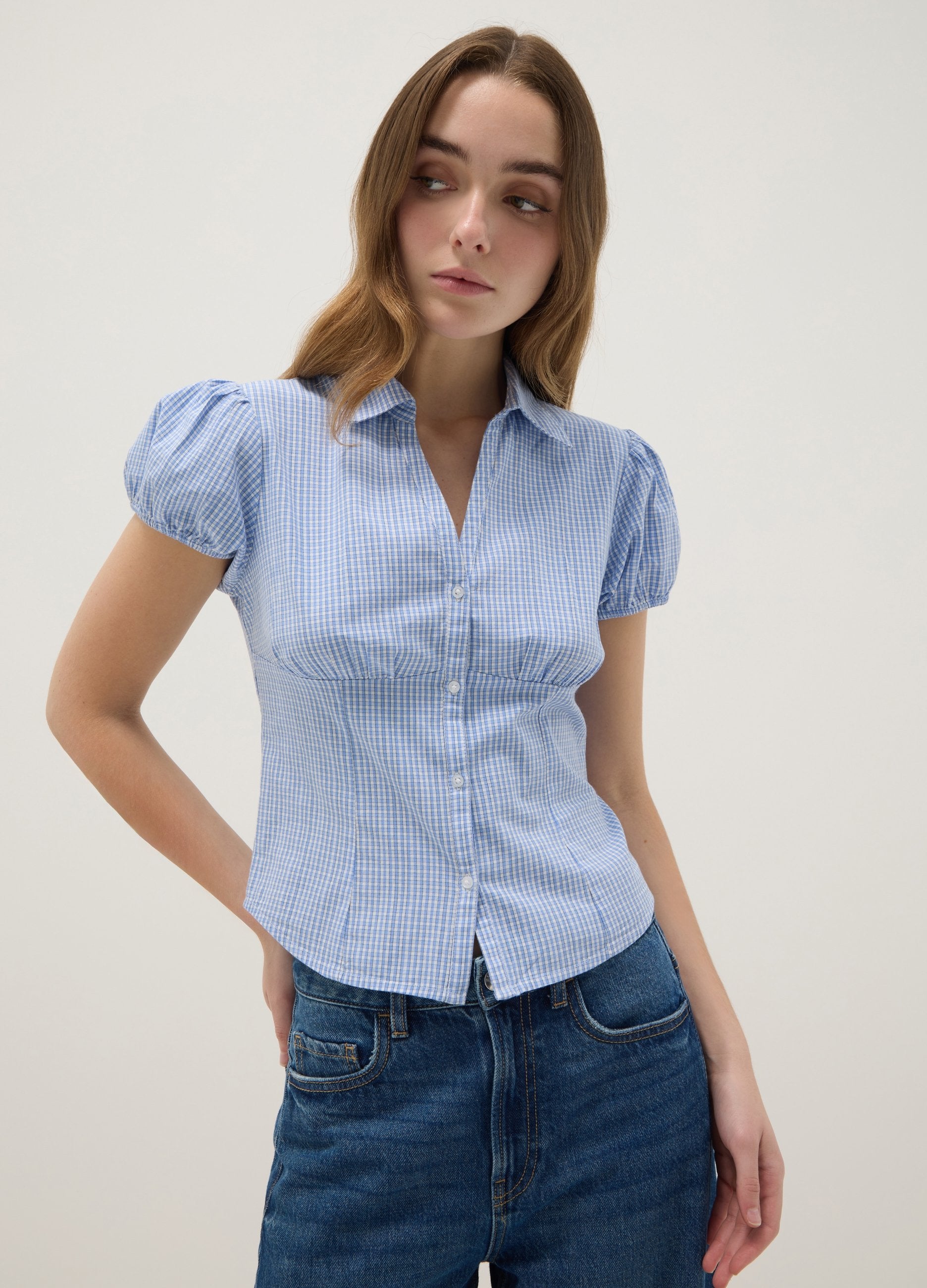 Camicia In Cotone Elasticizzato A Quadri Multicolor Regular Fit