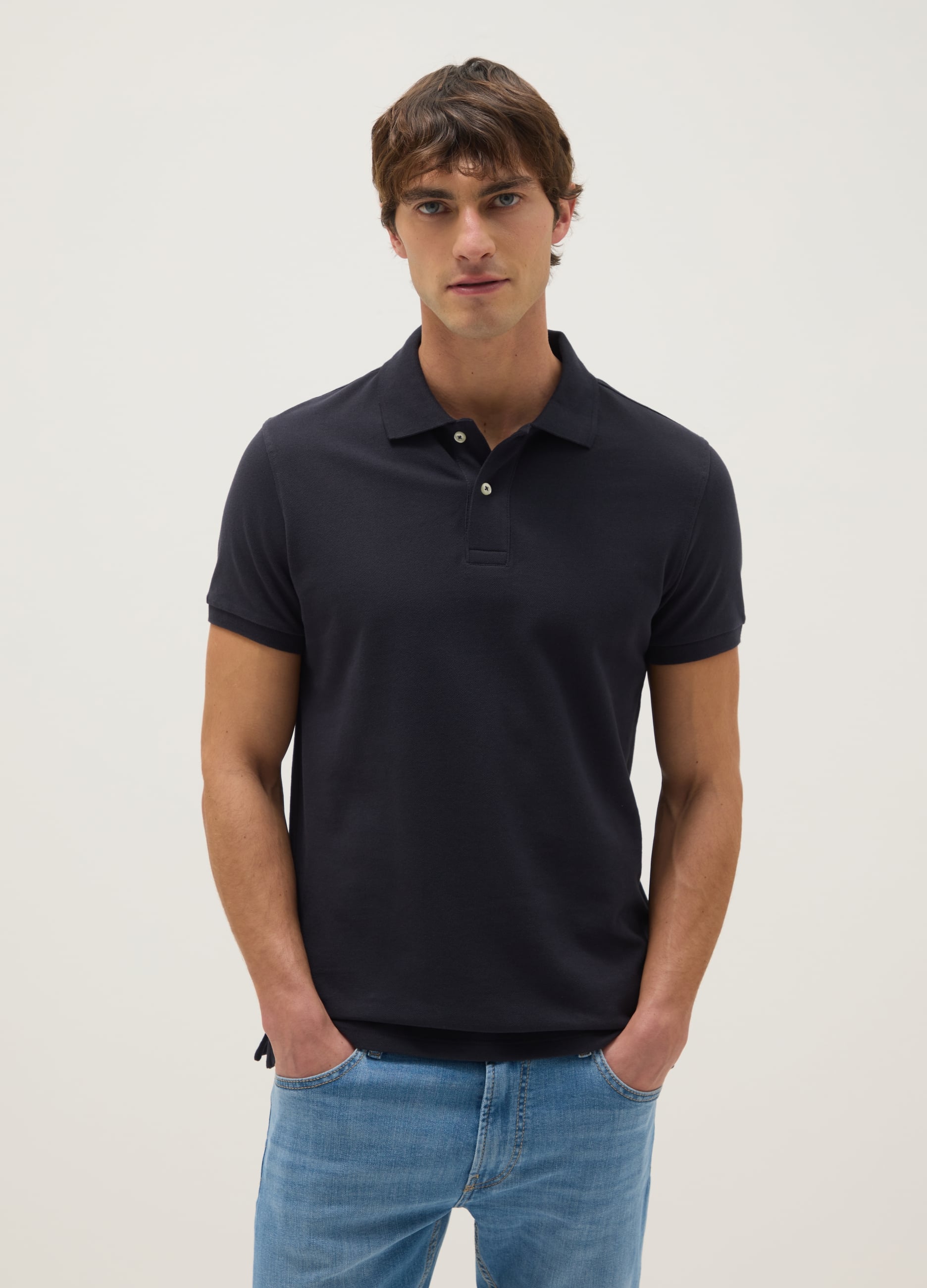 Polo In Puro Cotone Blu Regular Fit