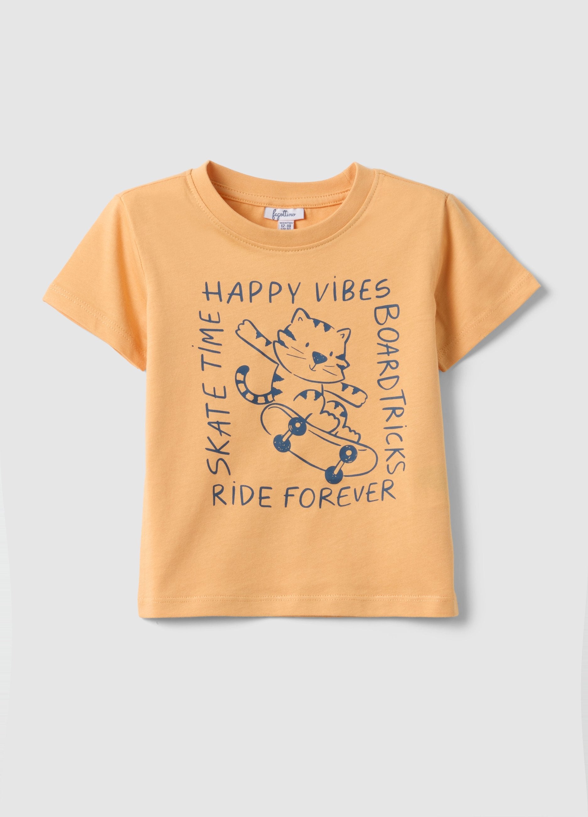 T-shirt In Puro Cotone Arancione Da Bimbo Regular Fit Con Stampa