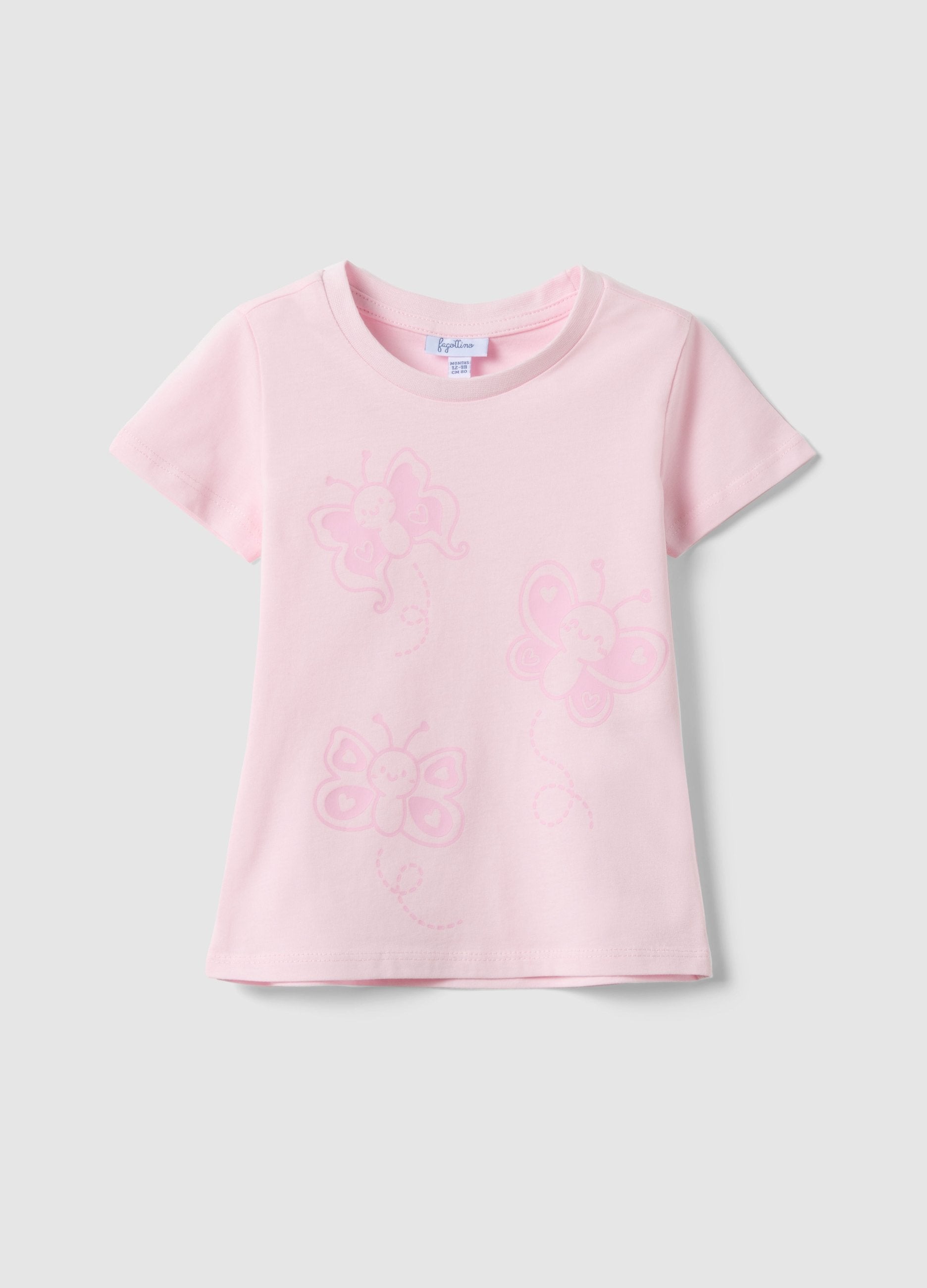 T-shirt In Puro Cotone Rosa Da Bimba Regular Fit Con Farfalle