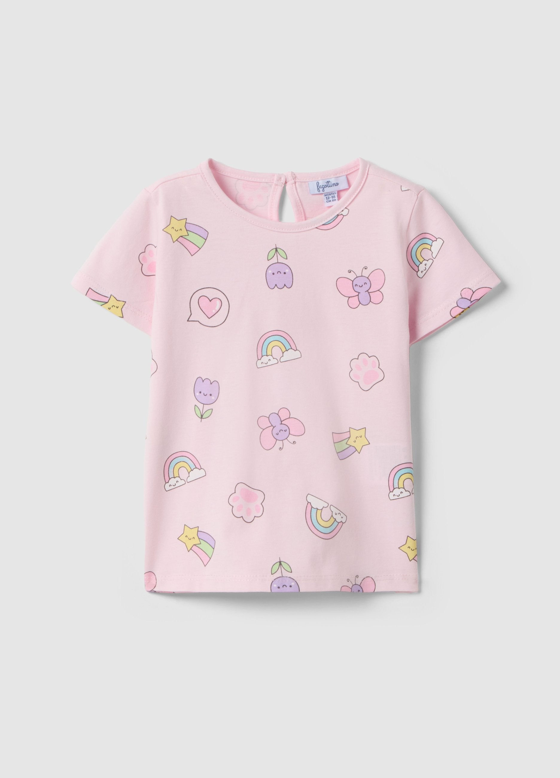 T-shirt In Puro Cotone Rosa Da Bimba Regular Fit Con Disegni