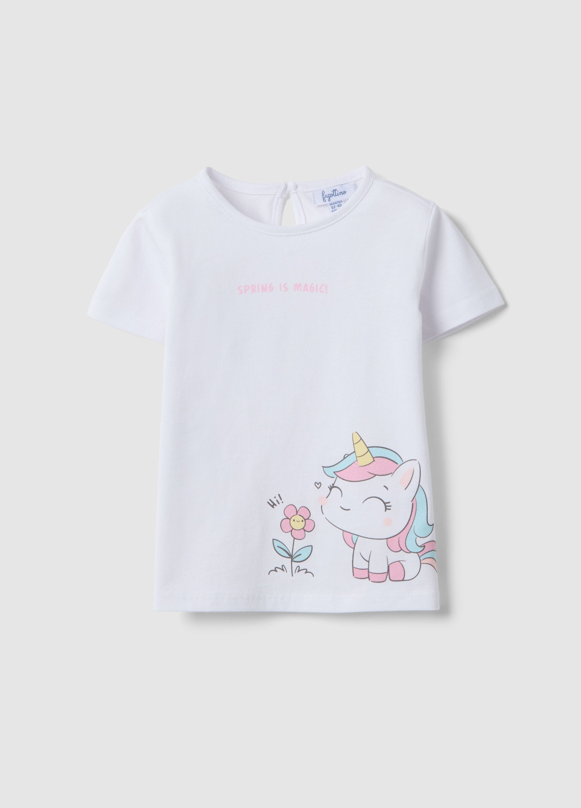 T-shirt In Puro Cotone Bianca Da Bimba Regular Fit Con Unicorno