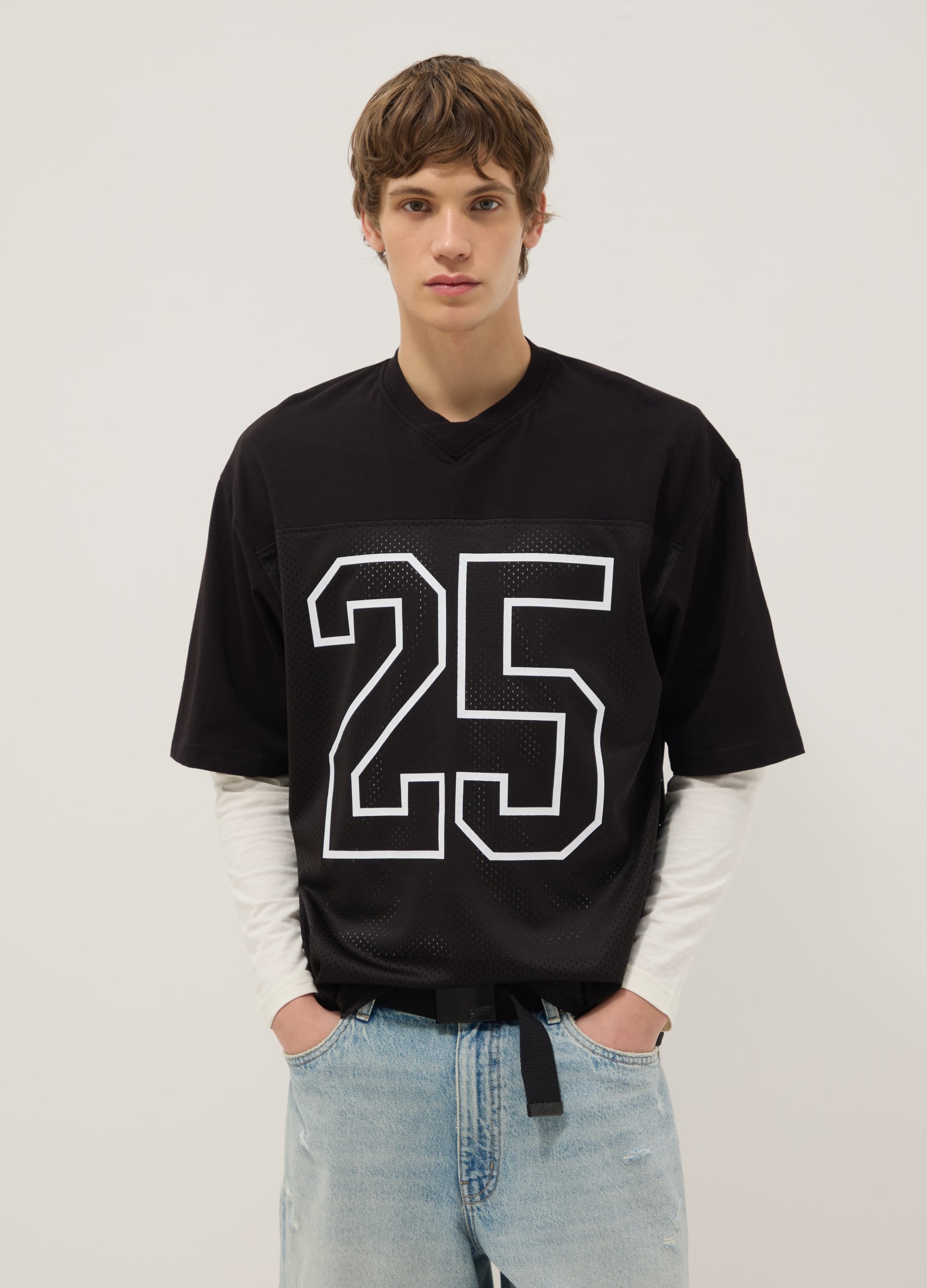 T-shirt In Puro Cotone Nero Boxy Fit Con Numero 25