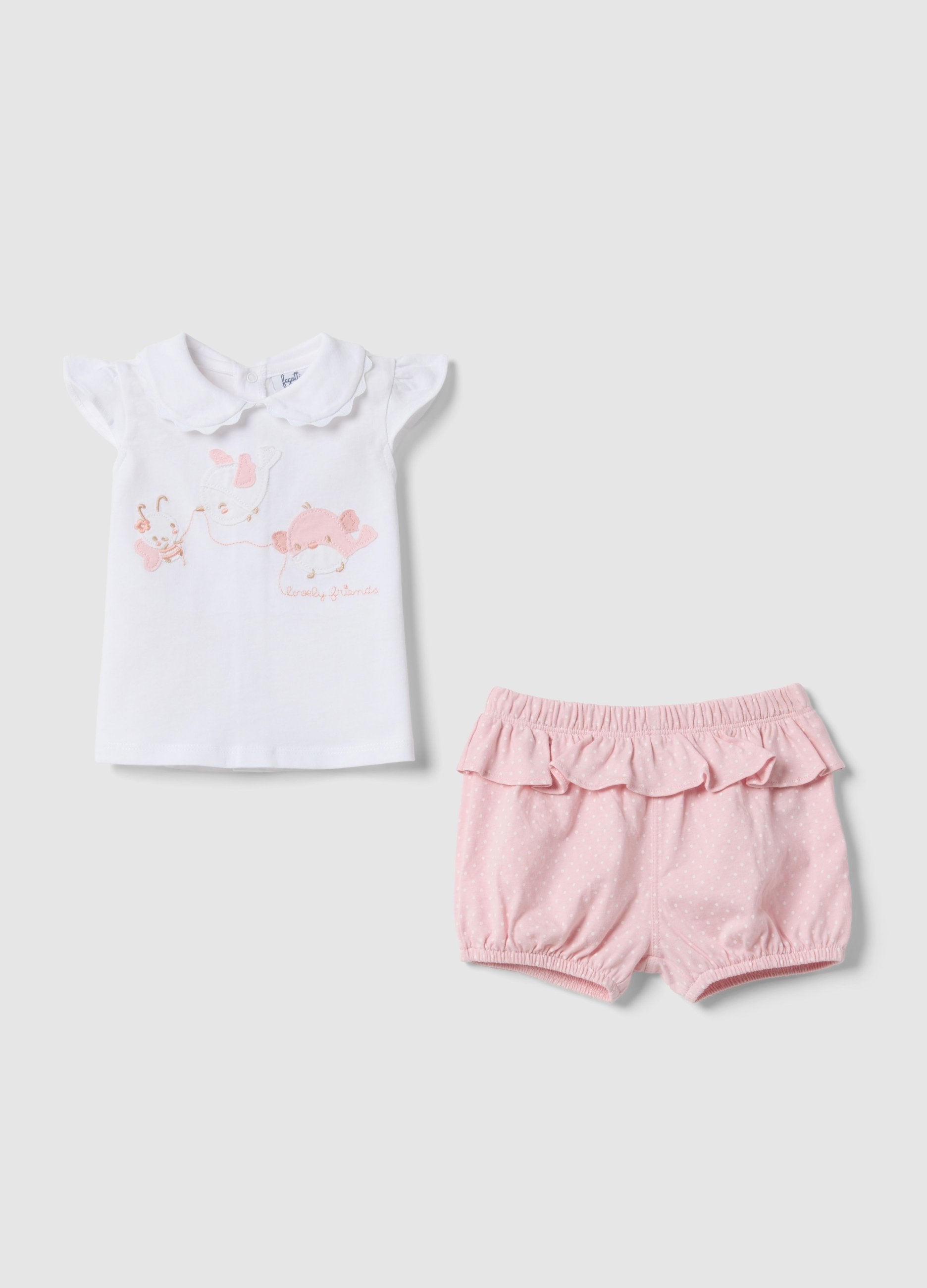 Set Maglia Pantaloncini In Puro Cotone Multicolor Da Neonata