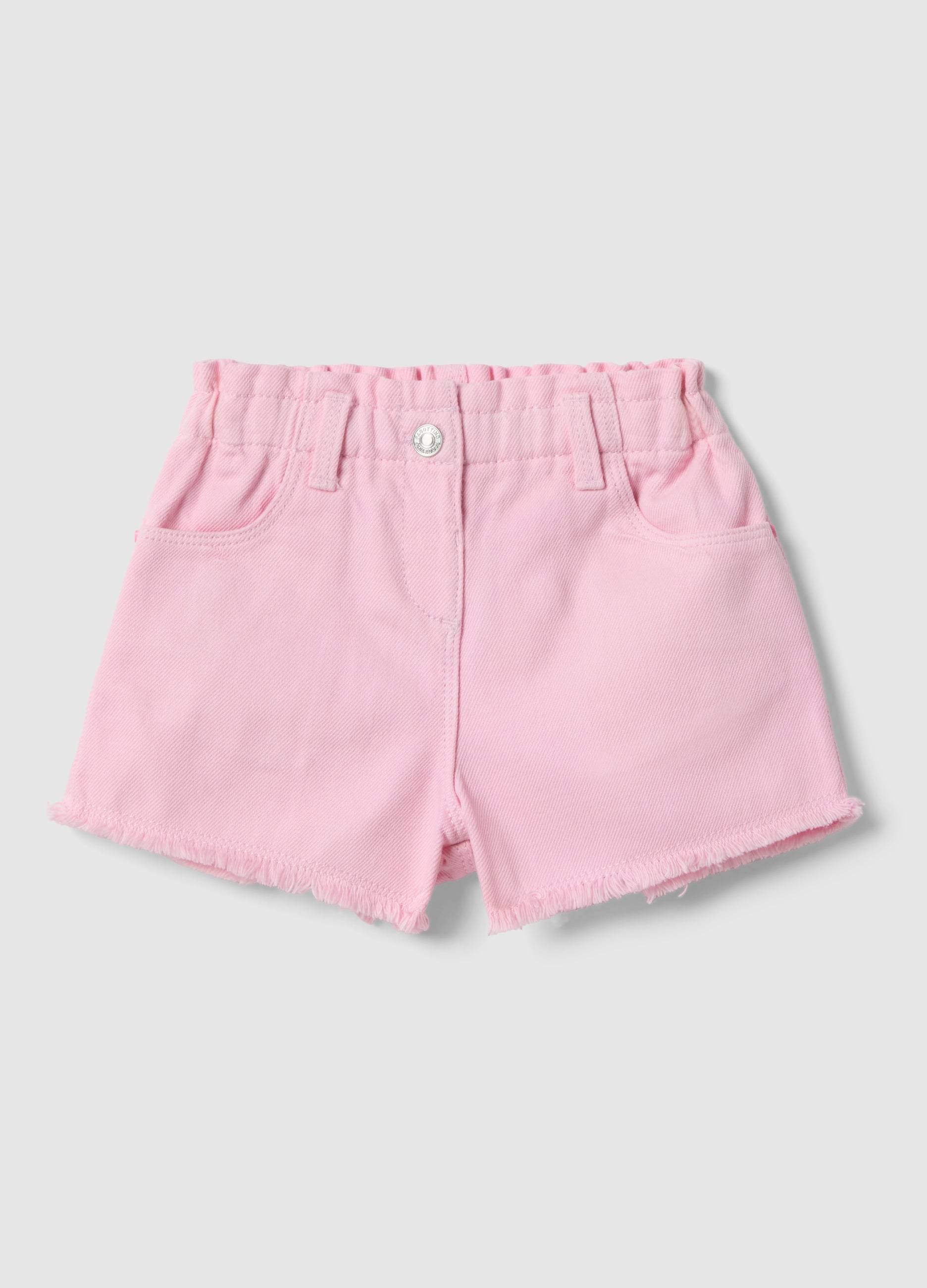 Short In Puro Cotone Rosa Da Bimba Regular Fit Con Frange