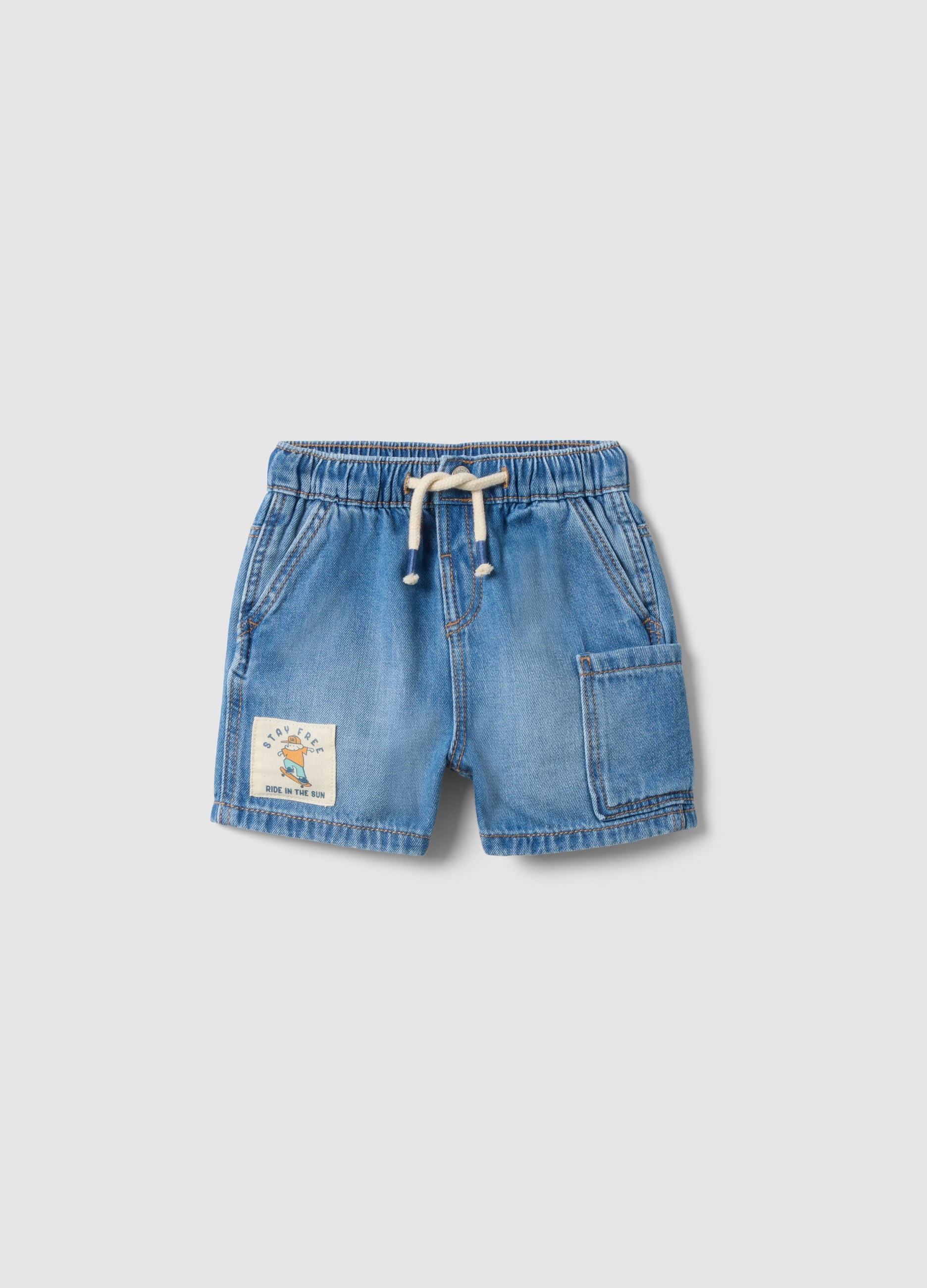 Shorts In Puro Cotone Denim Blu Da Bimbo Regular Fit