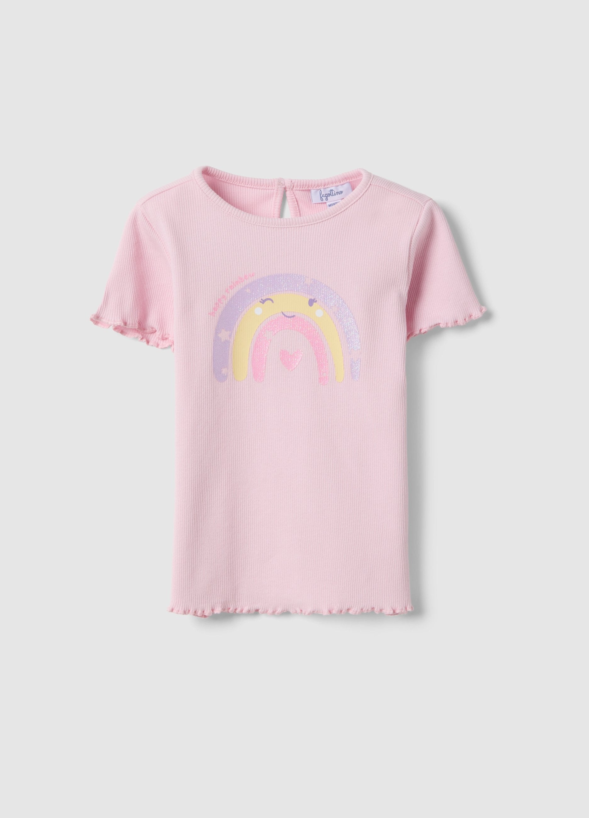 T-shirt In Cotone Elasticizzato Rosa Da Bimba Con Disegni