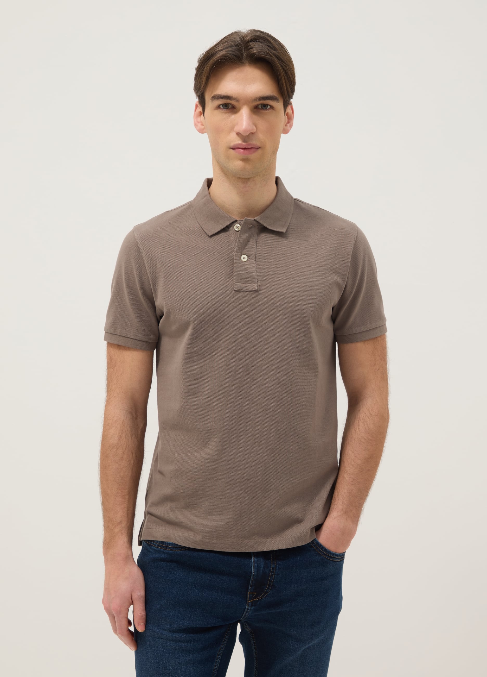 Polo In Puro Cotone Marrone Slim Fit