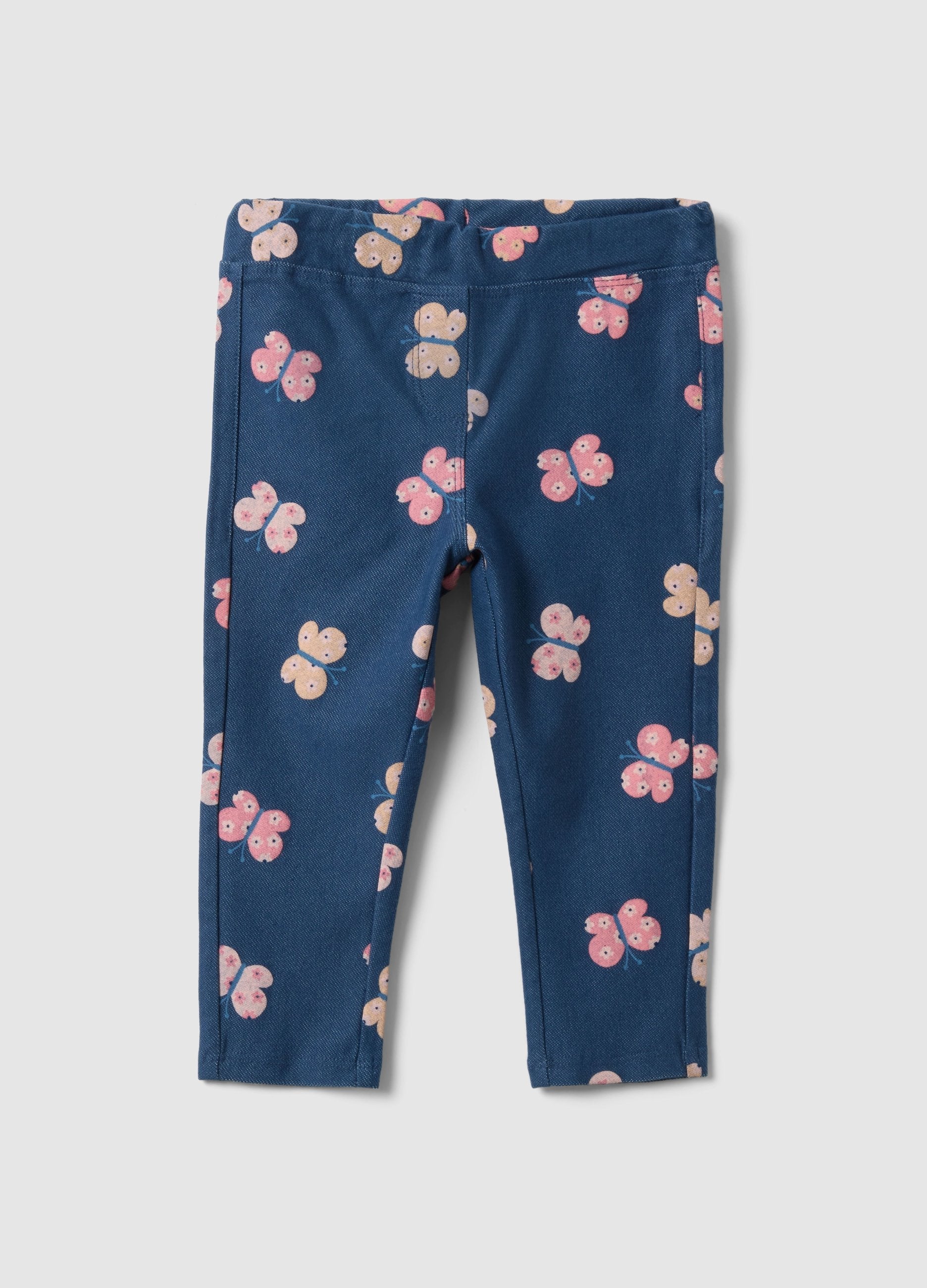 Treggings In Cotone Elasticizzato Blu Per Bimbe Con Stampe