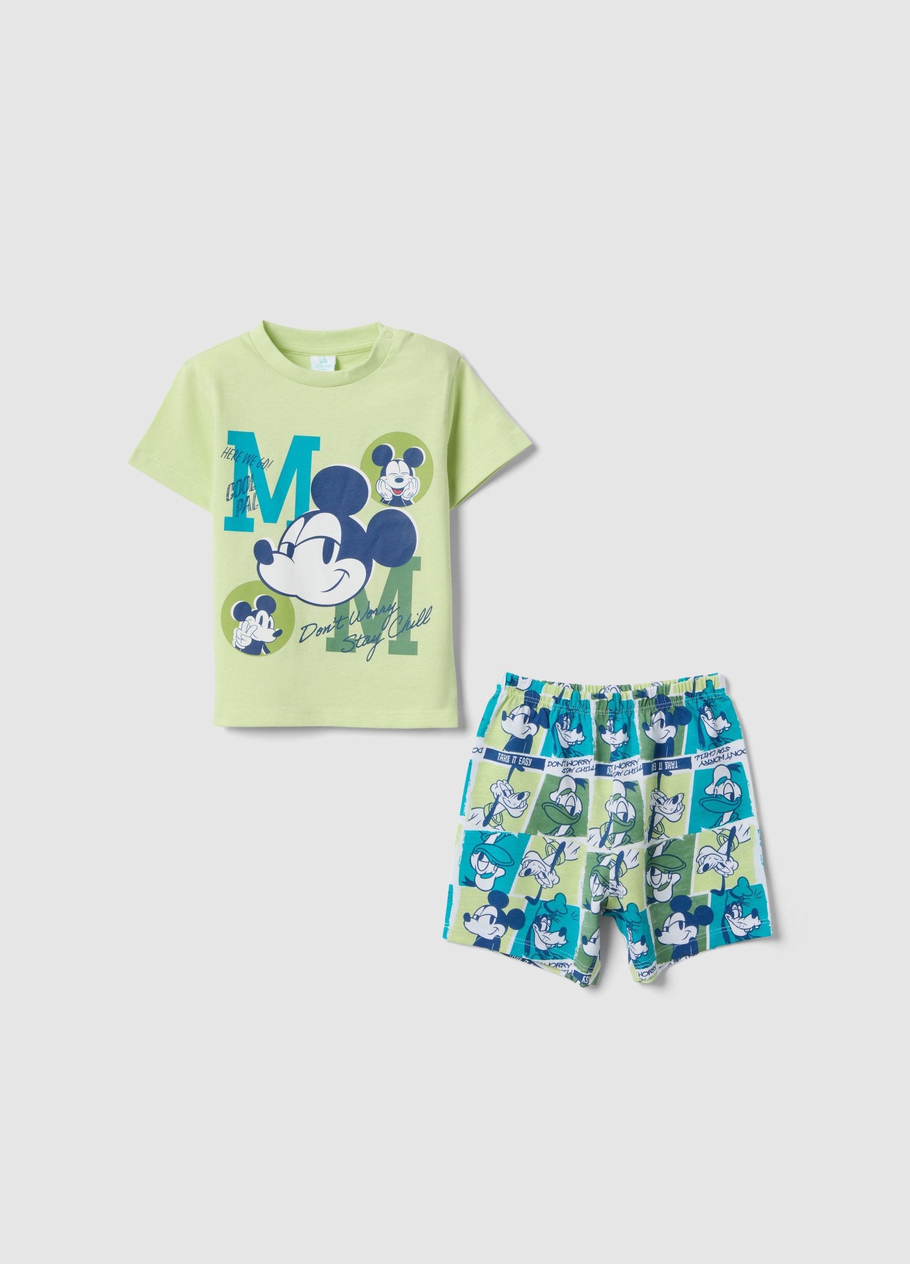 Pigiama In Puro Cotone Multicolor Con Stampa Mickey Mouse Per Neonati