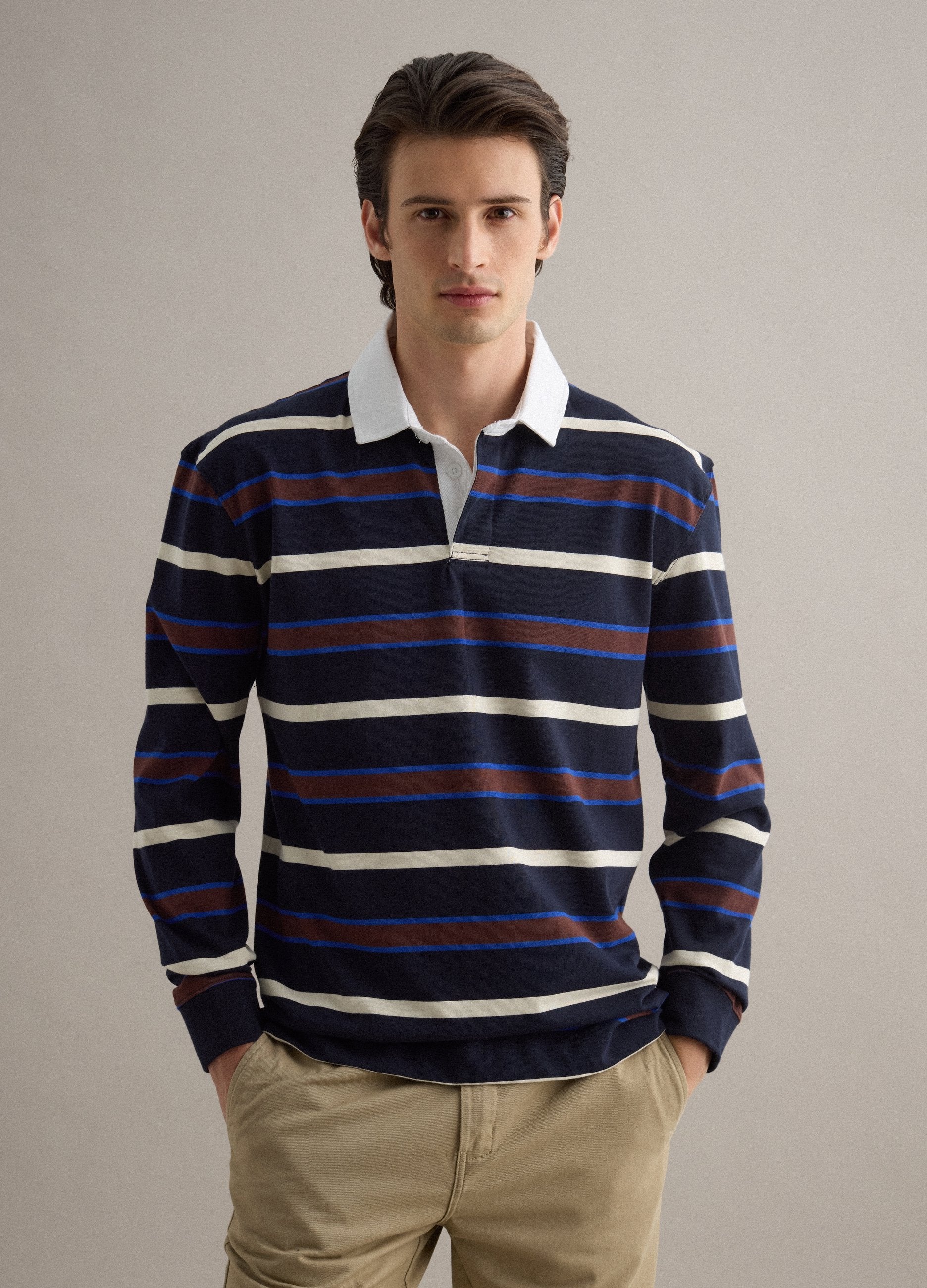 Polo A Maniche Lunghe In Puro Cotone A Righe Multicolor Regular Fit