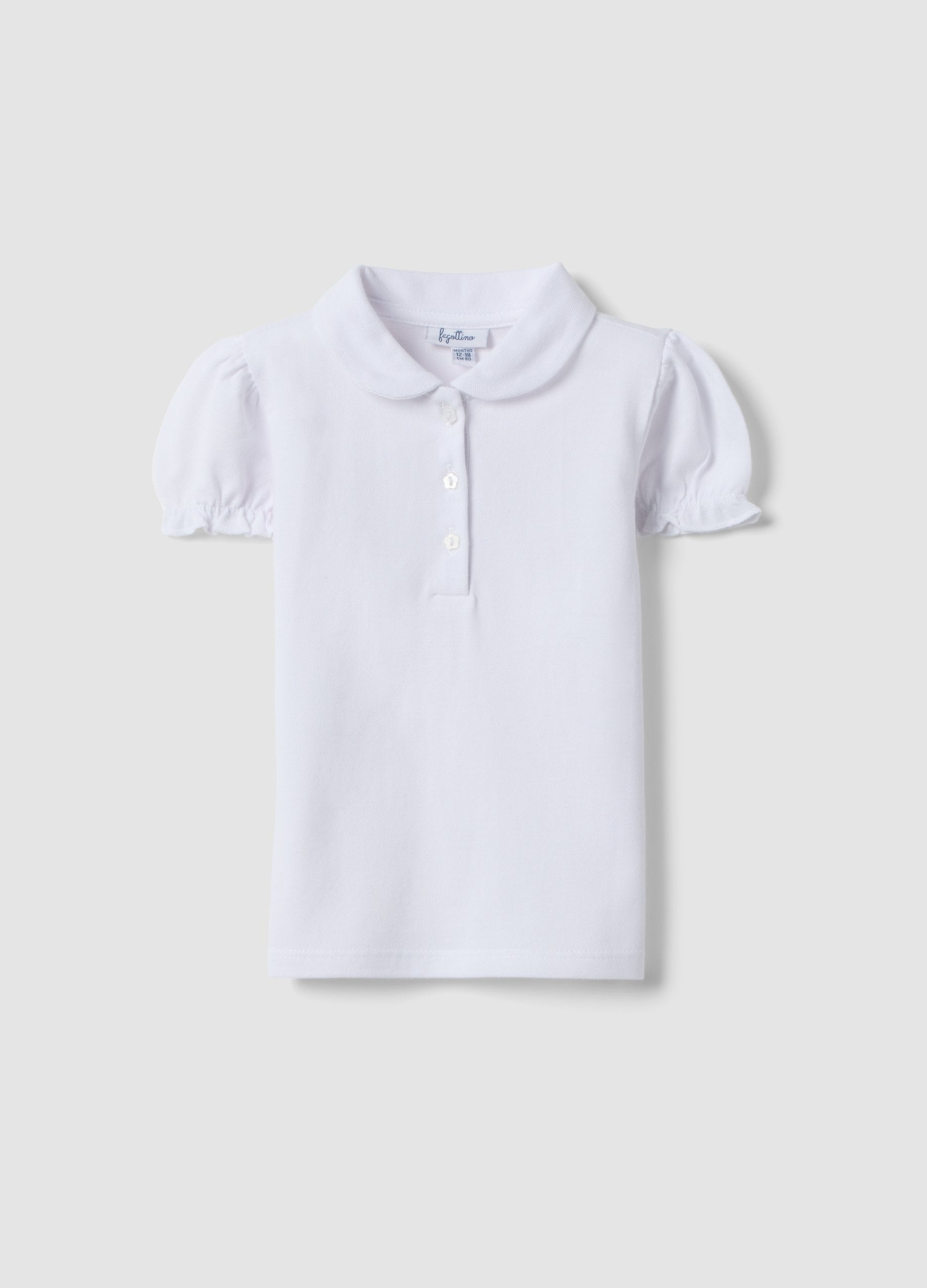 Polo In Puro Cotone Bianca Da Bimba Regular Fit Con Maniche Arricciate