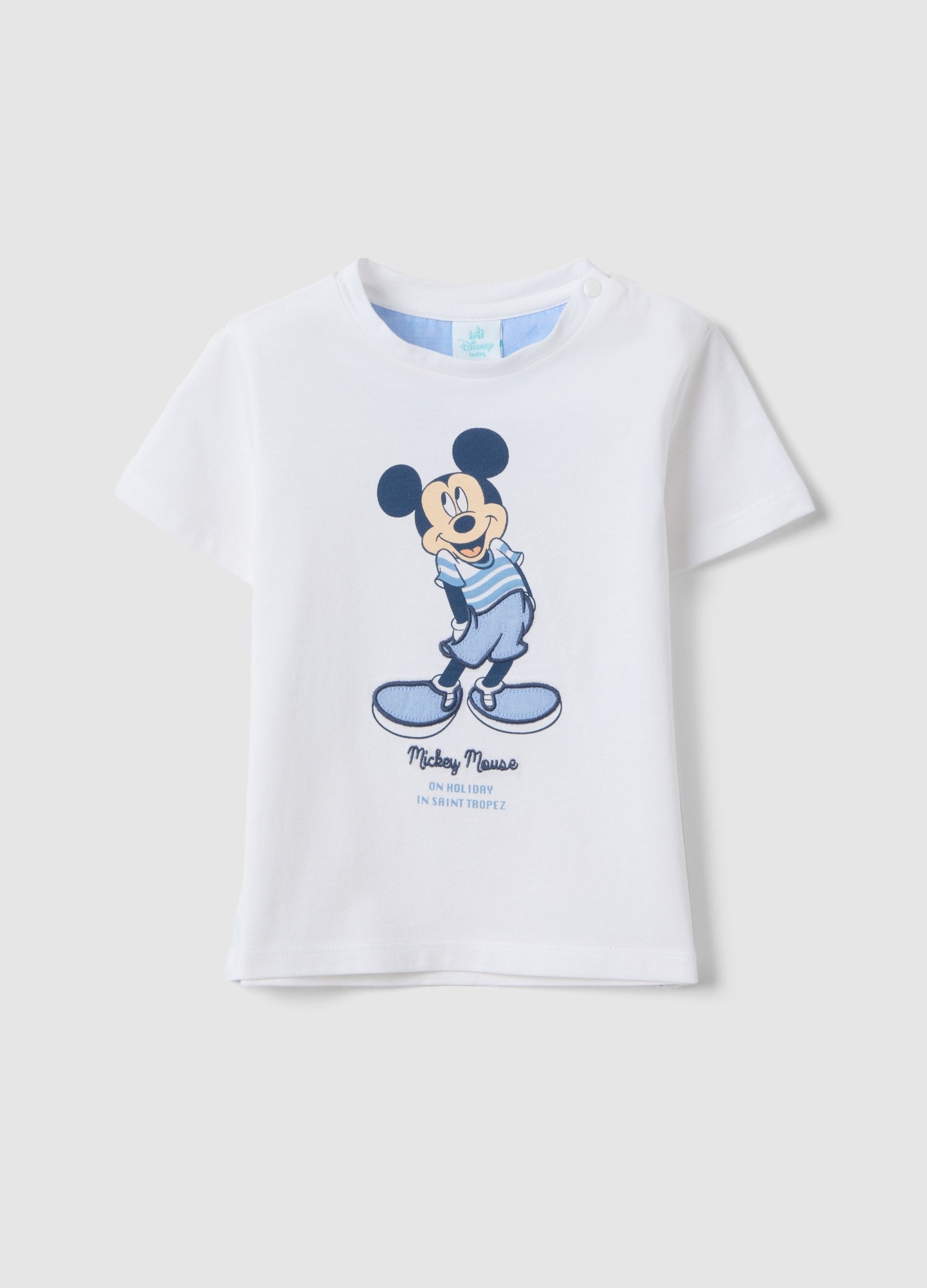 T-shirt In Puro Cotone Bianca Da Bimbo Regular Fit Con Topolino