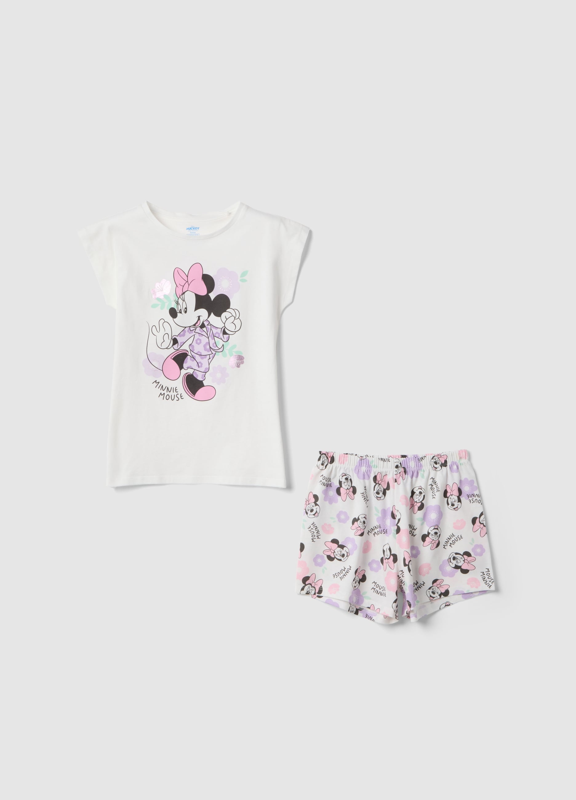 Pigiama In Puro Cotone Bianco Da Bambina Regular Fit Con Minnie