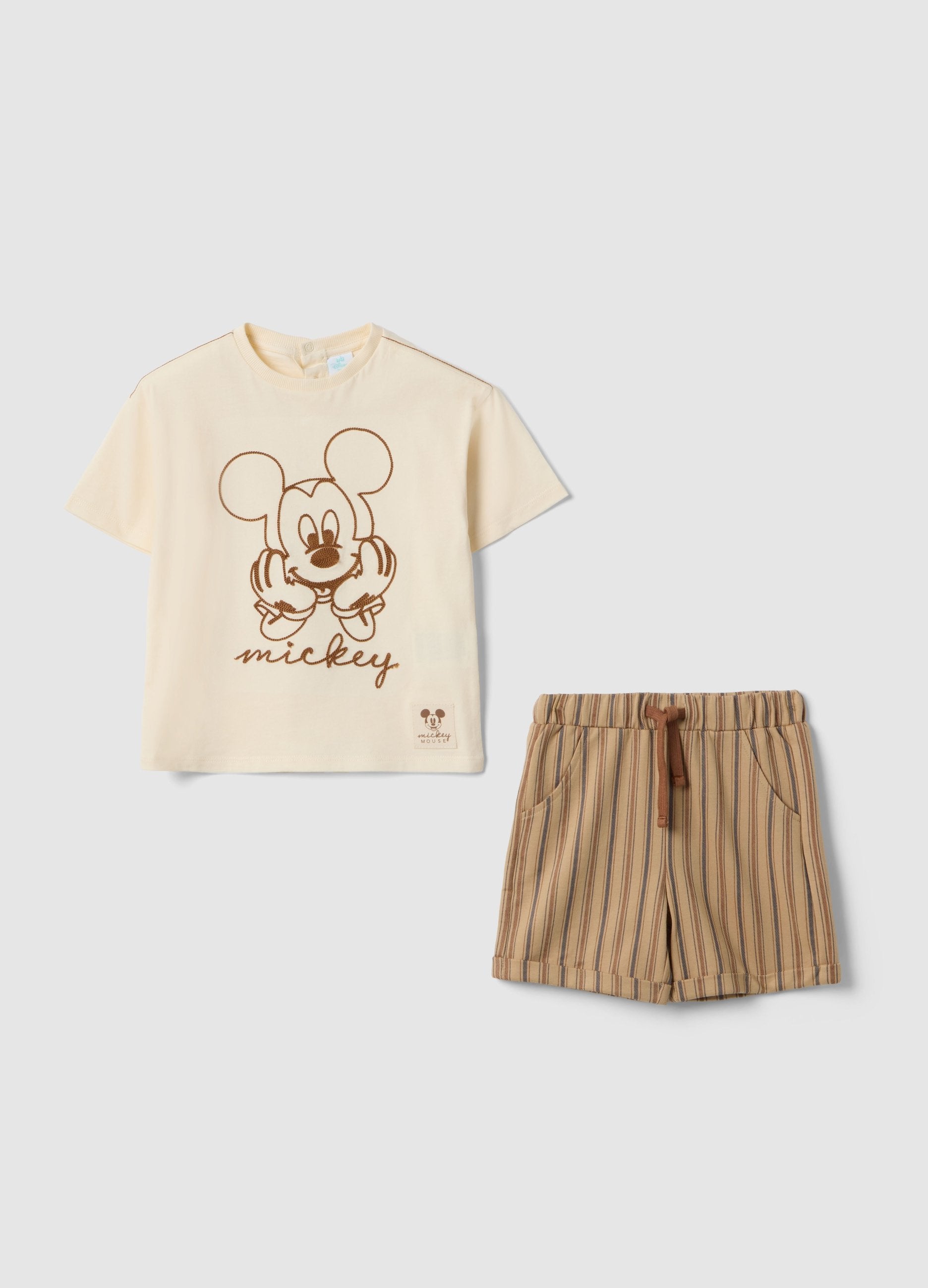 Set Maglia Shorts In Puro Cotone Multicolor Da Bimbo Con Topolino