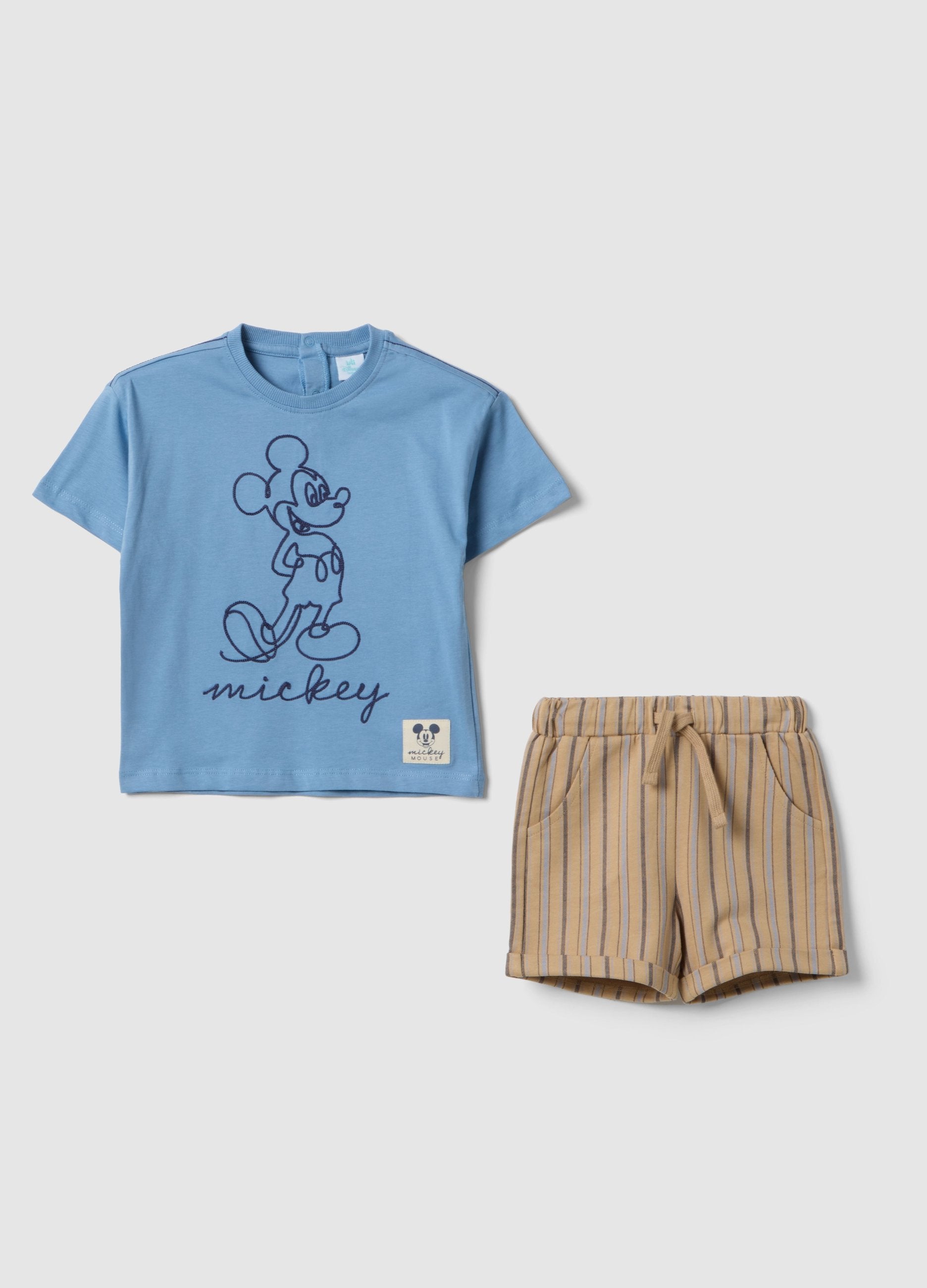 Set Maglia Shorts In Puro Cotone Multicolor Da Bimbo Con Topolino