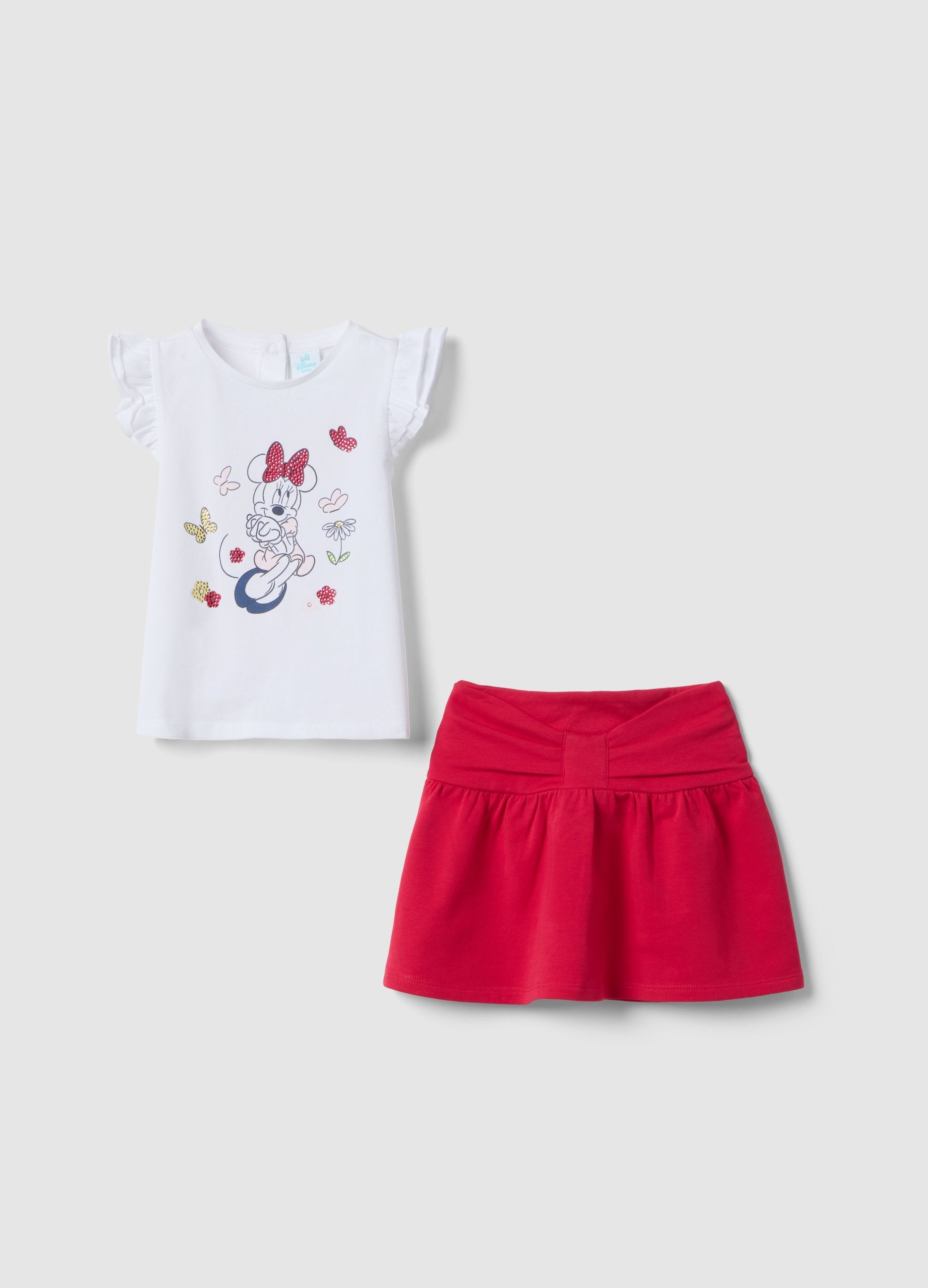 Set Maglia Gonna In Cotone Elasticizzato Multicolor Da Bimba Con Minnie