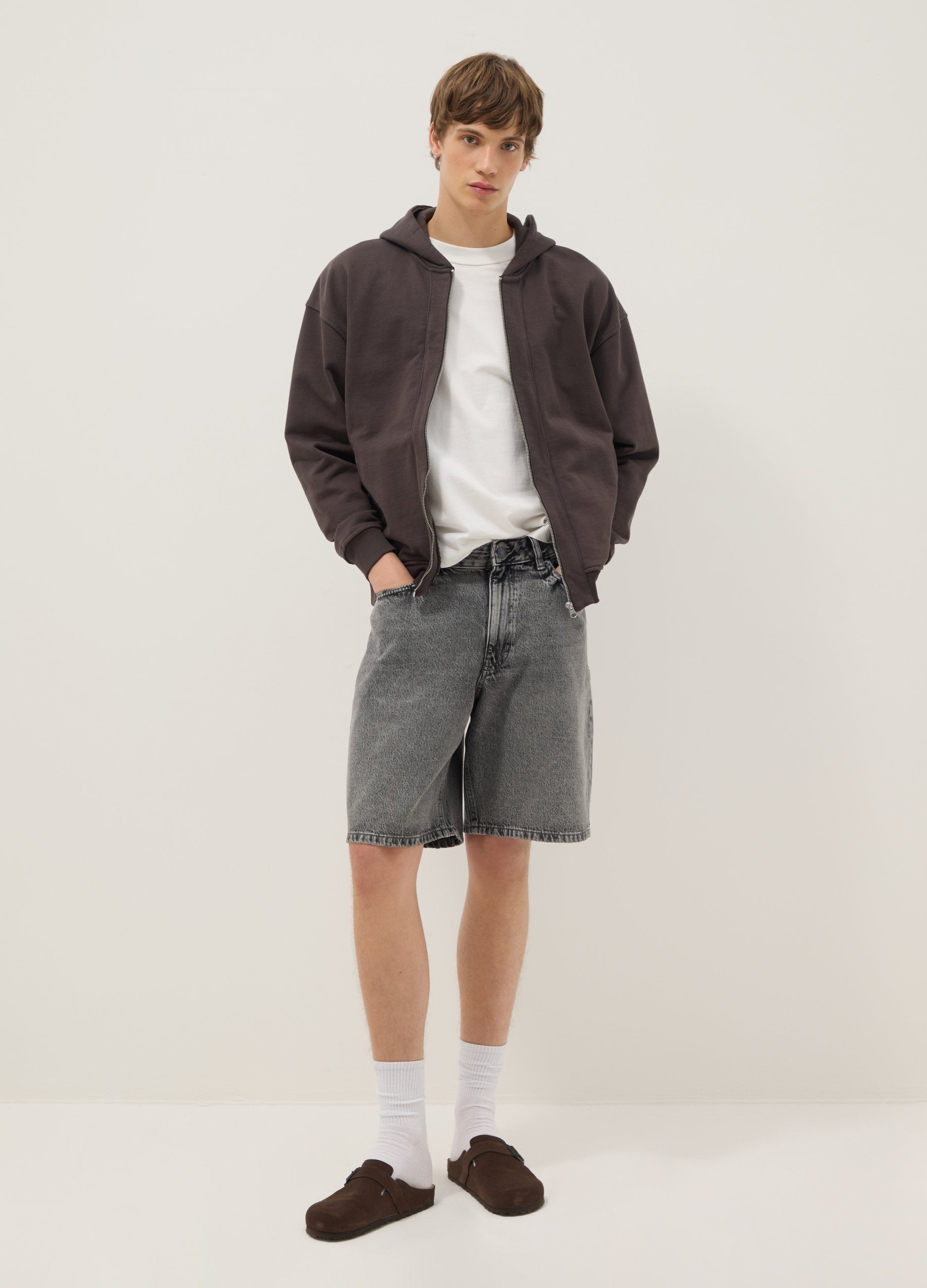 Shorts In Puro Cotone Denim Grigi Skater Fit
