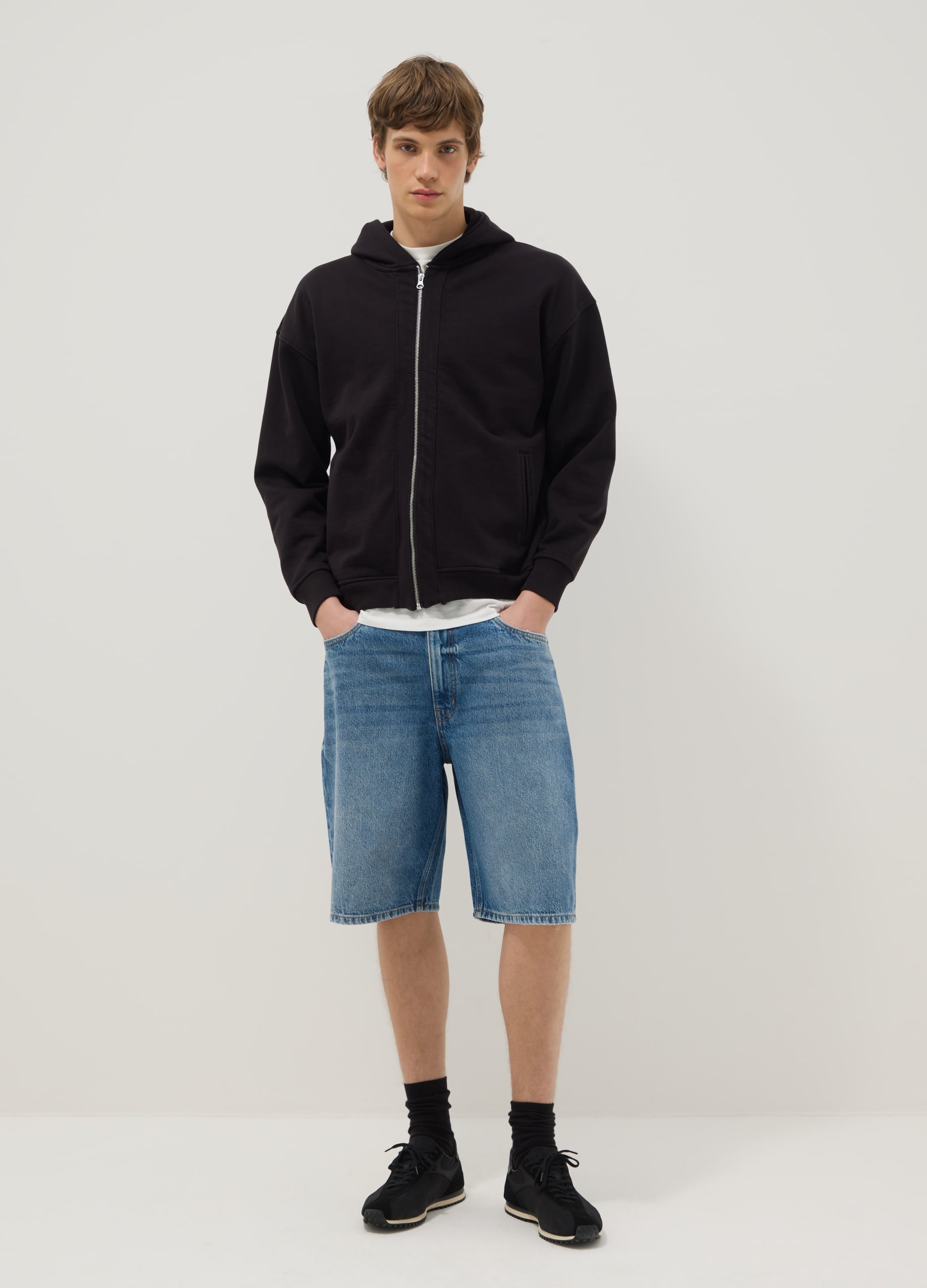 Shorts Baggy In Puro Cotone Denim Blu