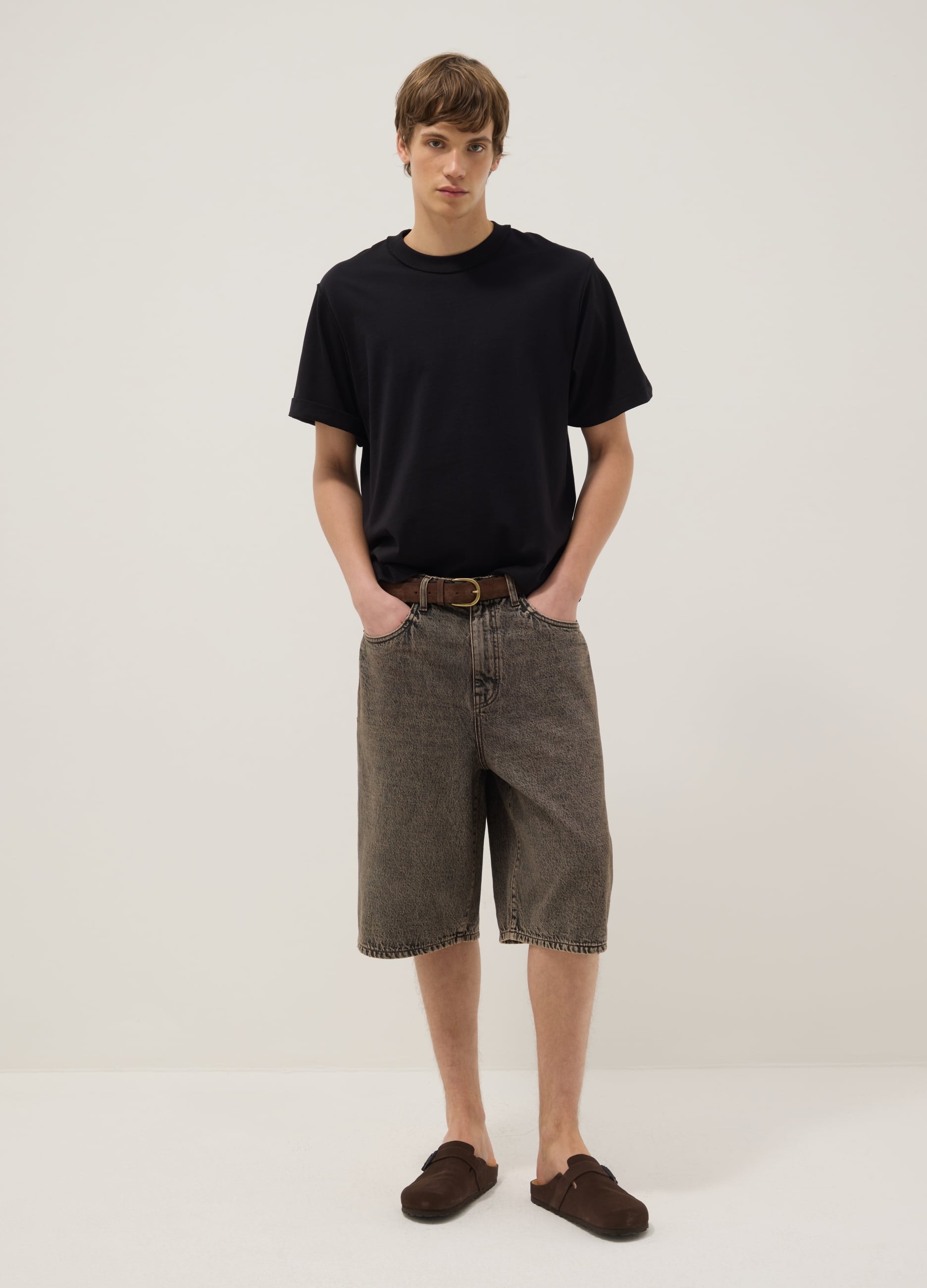 Bermuda In Puro Cotone Denim Marrone Skater Fit