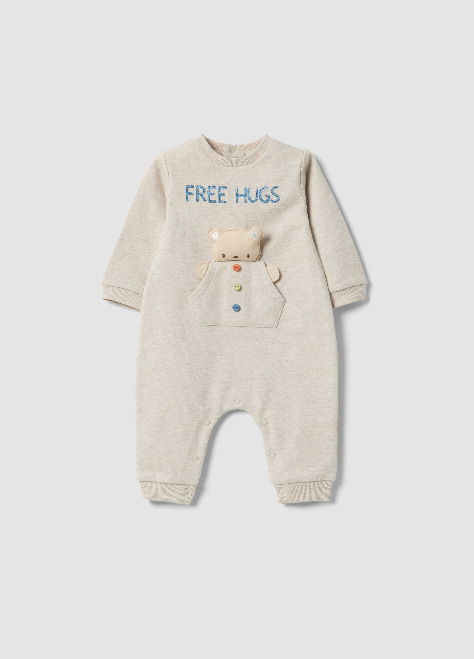 Tutina In Puro Cotone Beige Da Neonato Con Orsetto