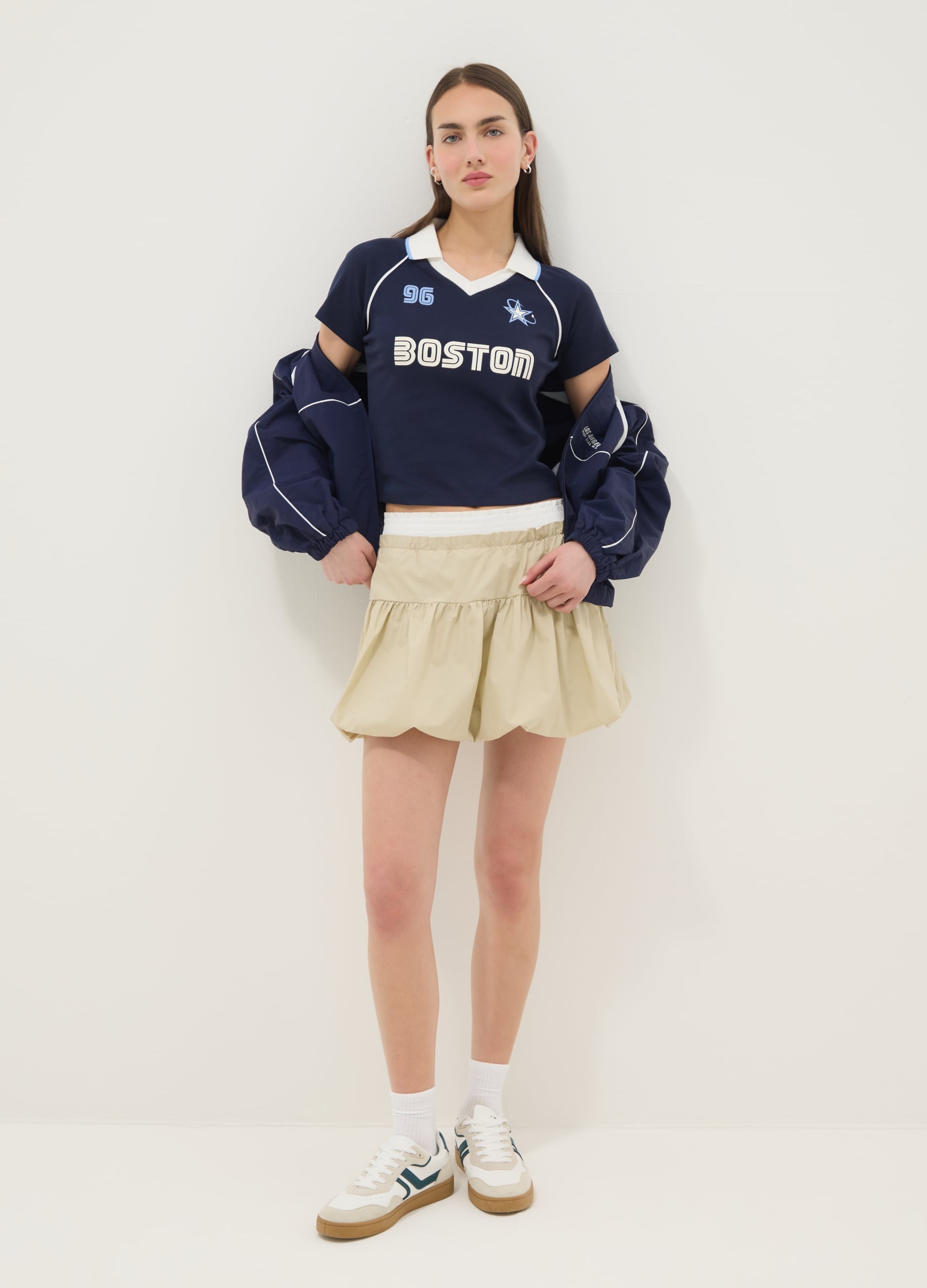 Gonna In Puro Cotone Beige Regular Fit Con Design Arricciato