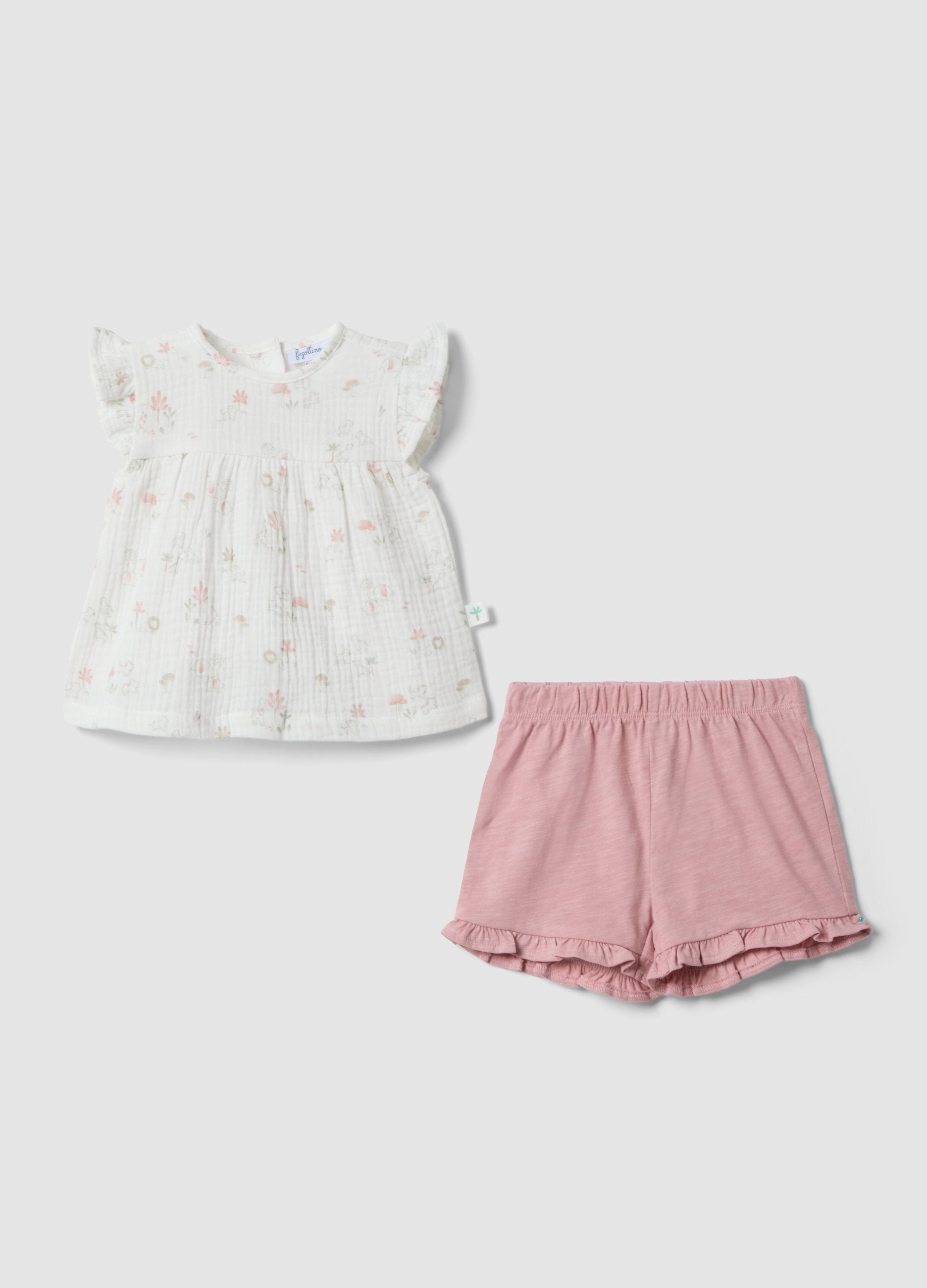 Set In Puro Cotone Bianco E Rosa Da Neonata Regular Fit