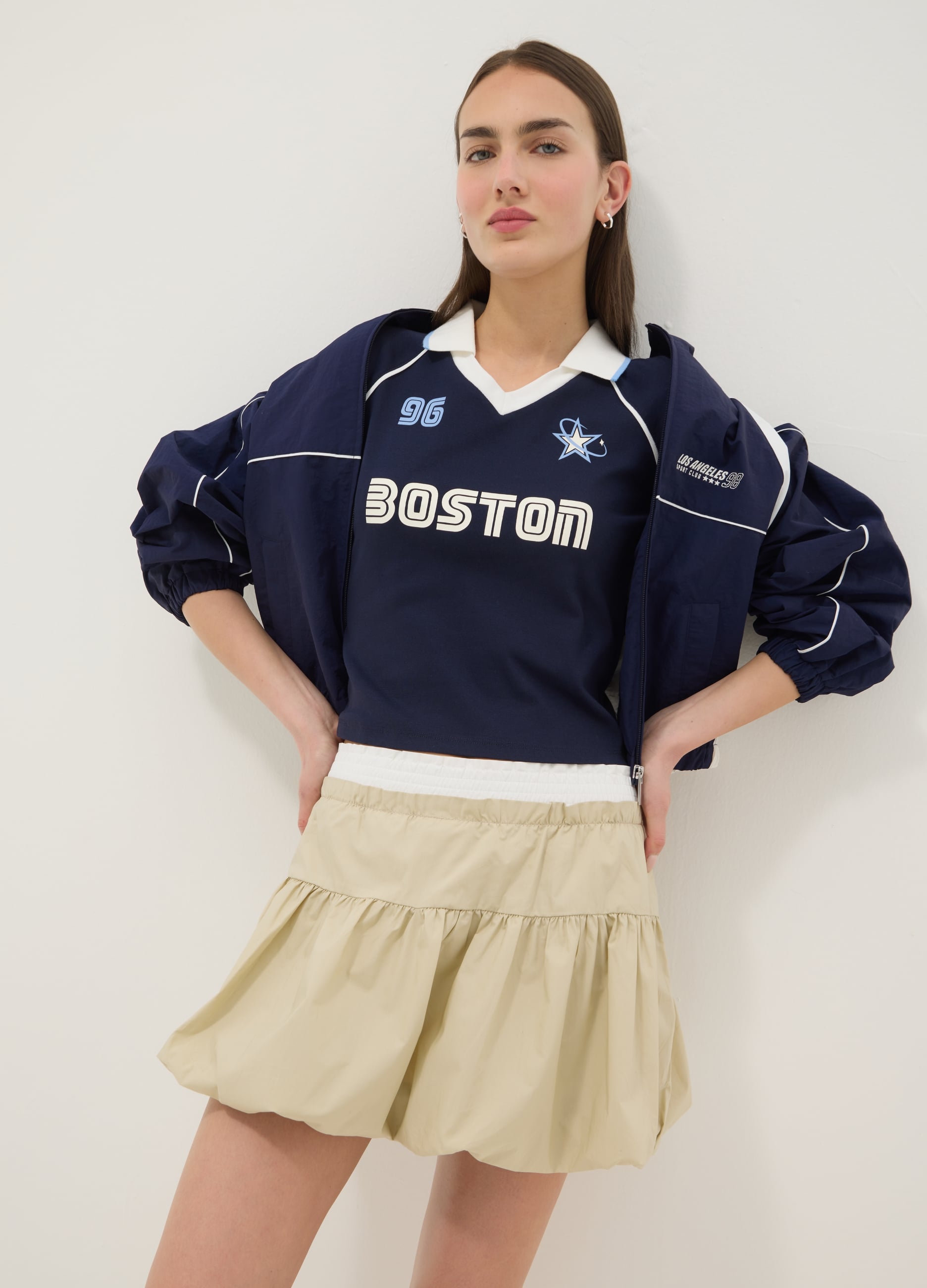T-shirt In Puro Cotone Blu Regular Fit Con Collo Polo E Stampa