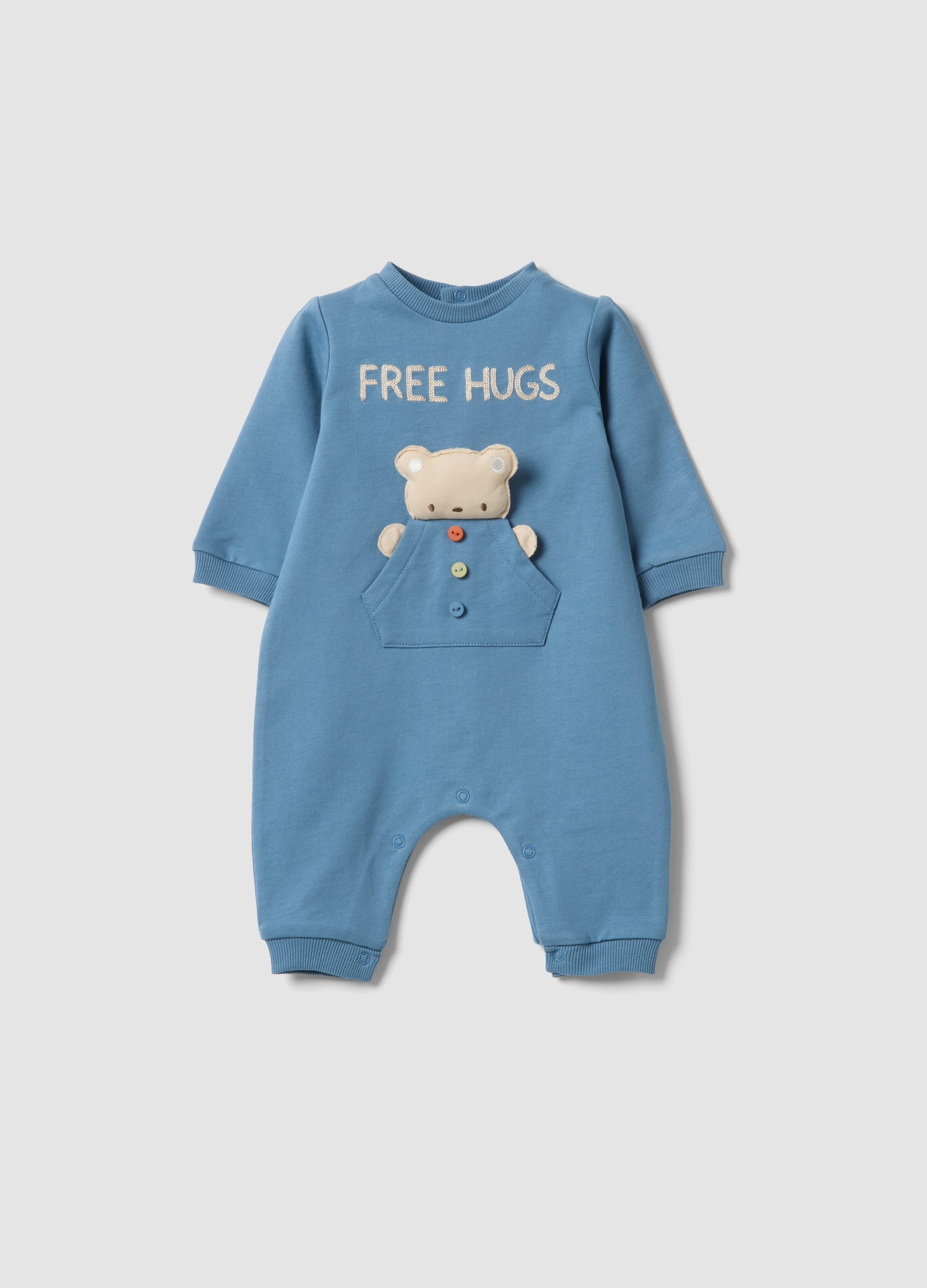 Tutina In Puro Cotone Blu Da Neonato Con Orsetto