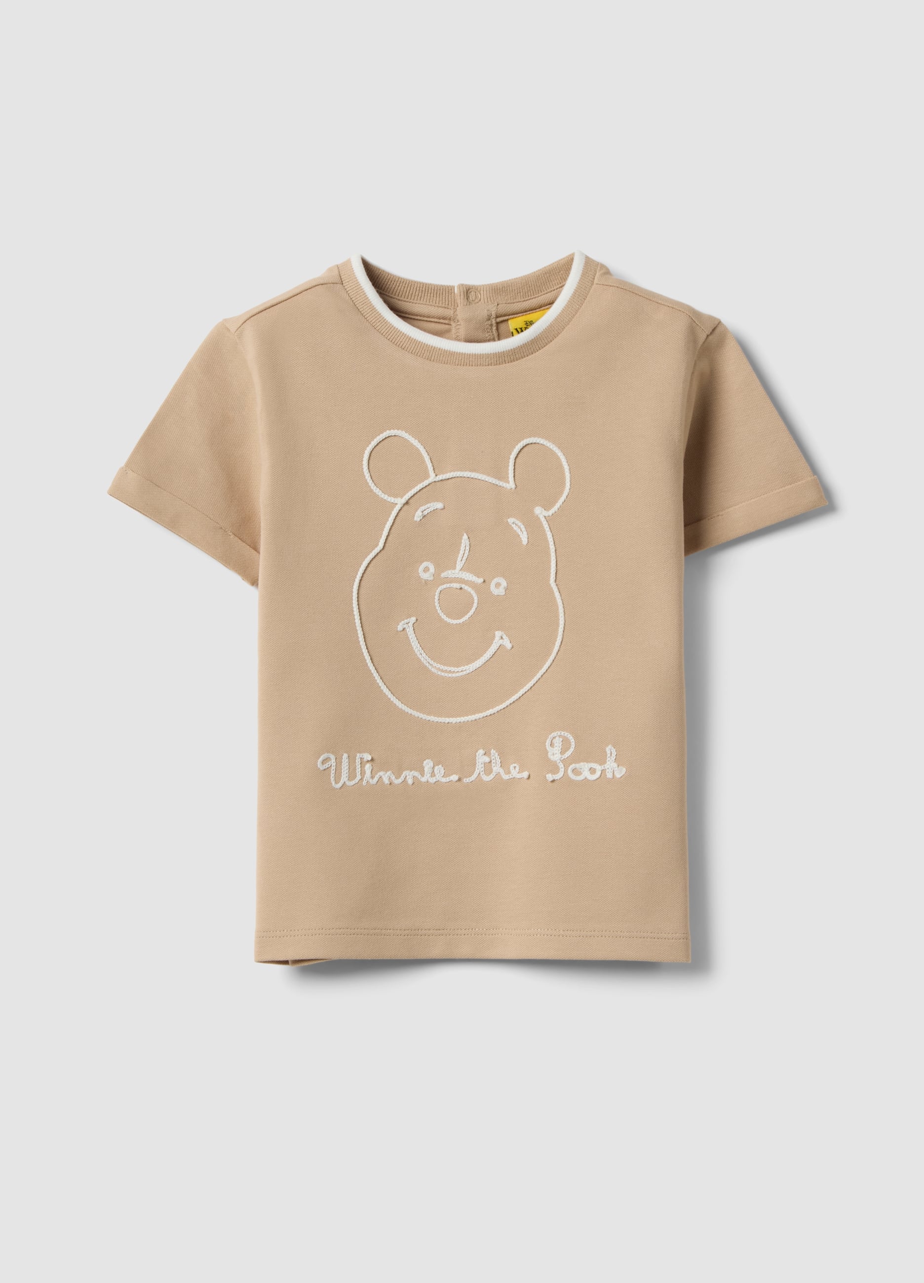 T-shirt In Cotone Elasticizzato Beige Da Bimbo Con Ricamo Winnie