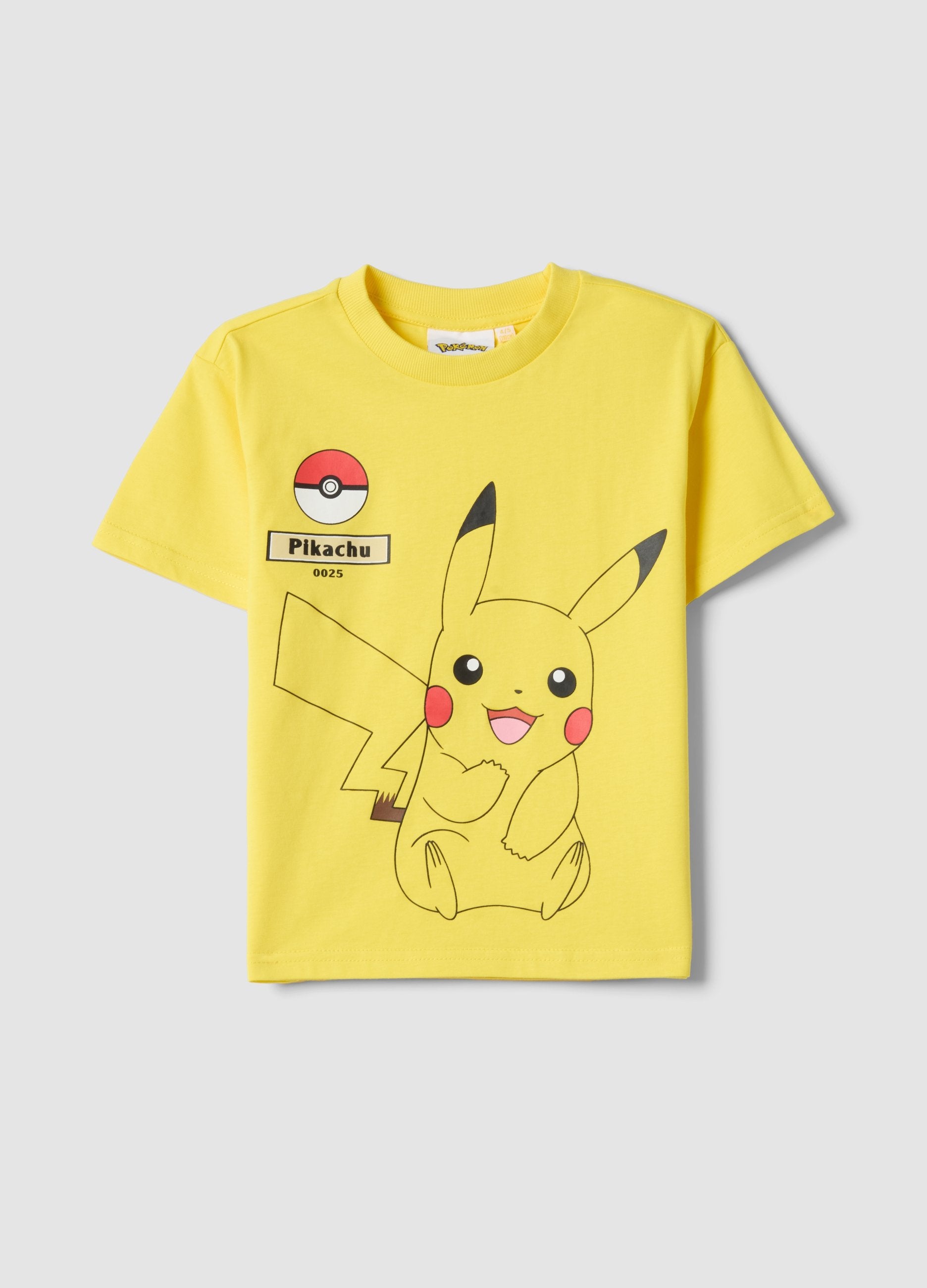 T-shirt In Puro Cotone Gialla Da Bambino Regular Fit Con Pikachu